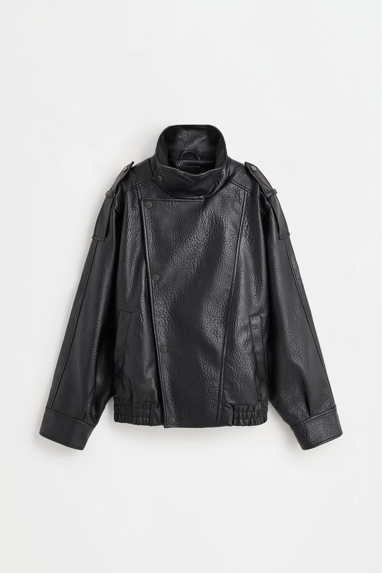 Oversize leather effect bomber jacket — BLACK