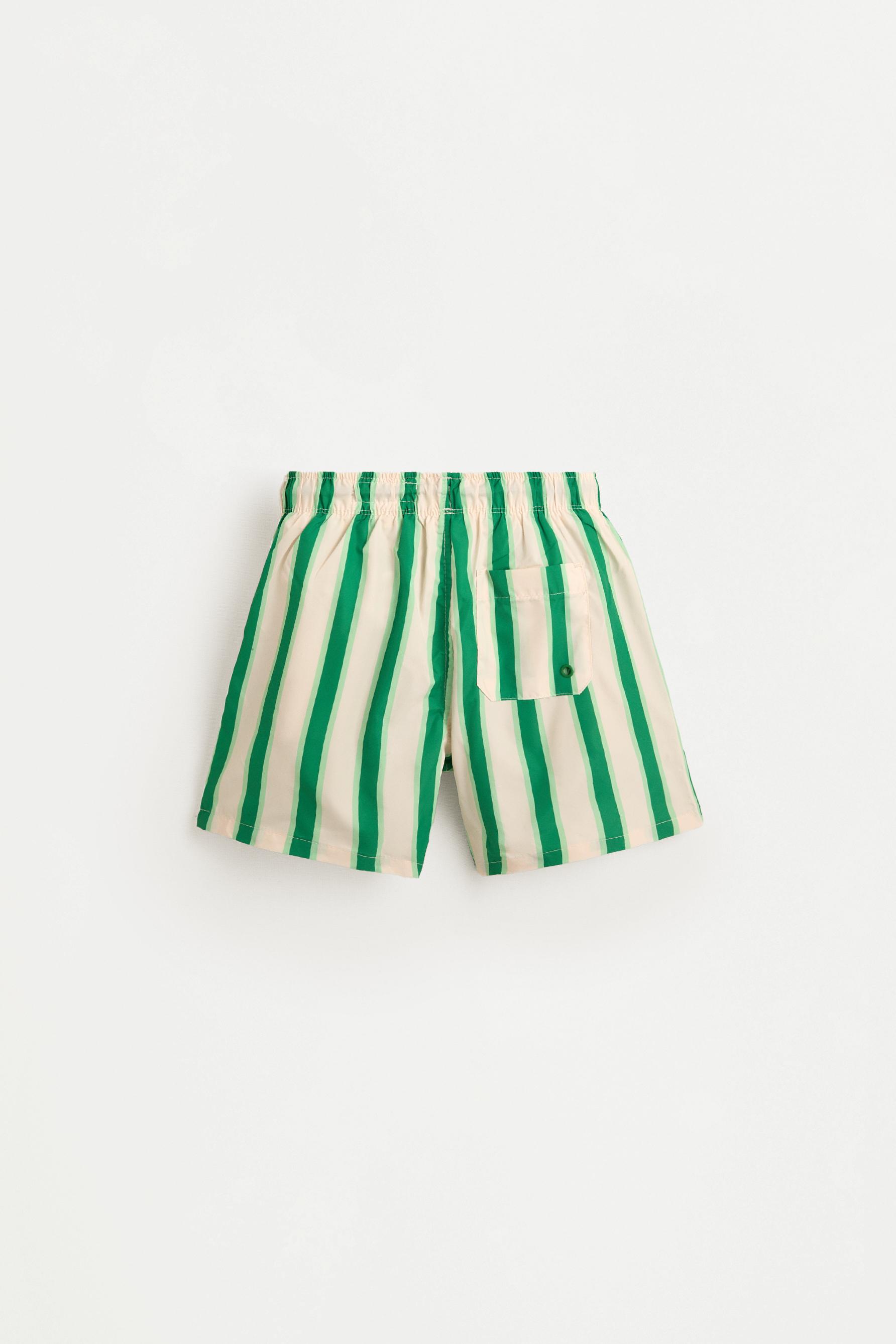 Boy's Striped Brown Swim Trunks — APPLE GREEN