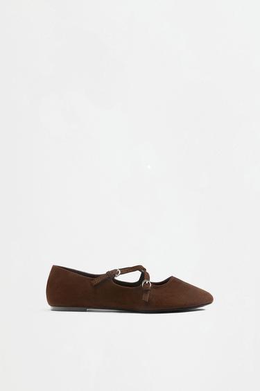 Cross-strap ballet flat — BROWN 1