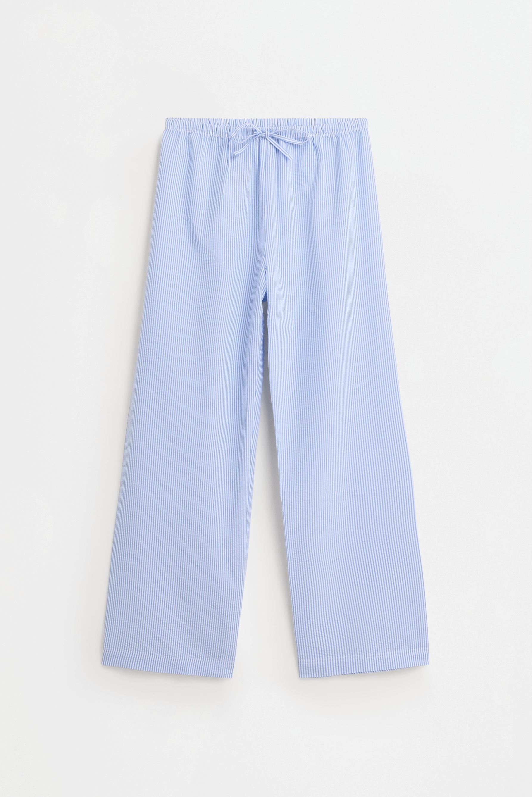 Striped seersucker pyjama bottoms — NAVY