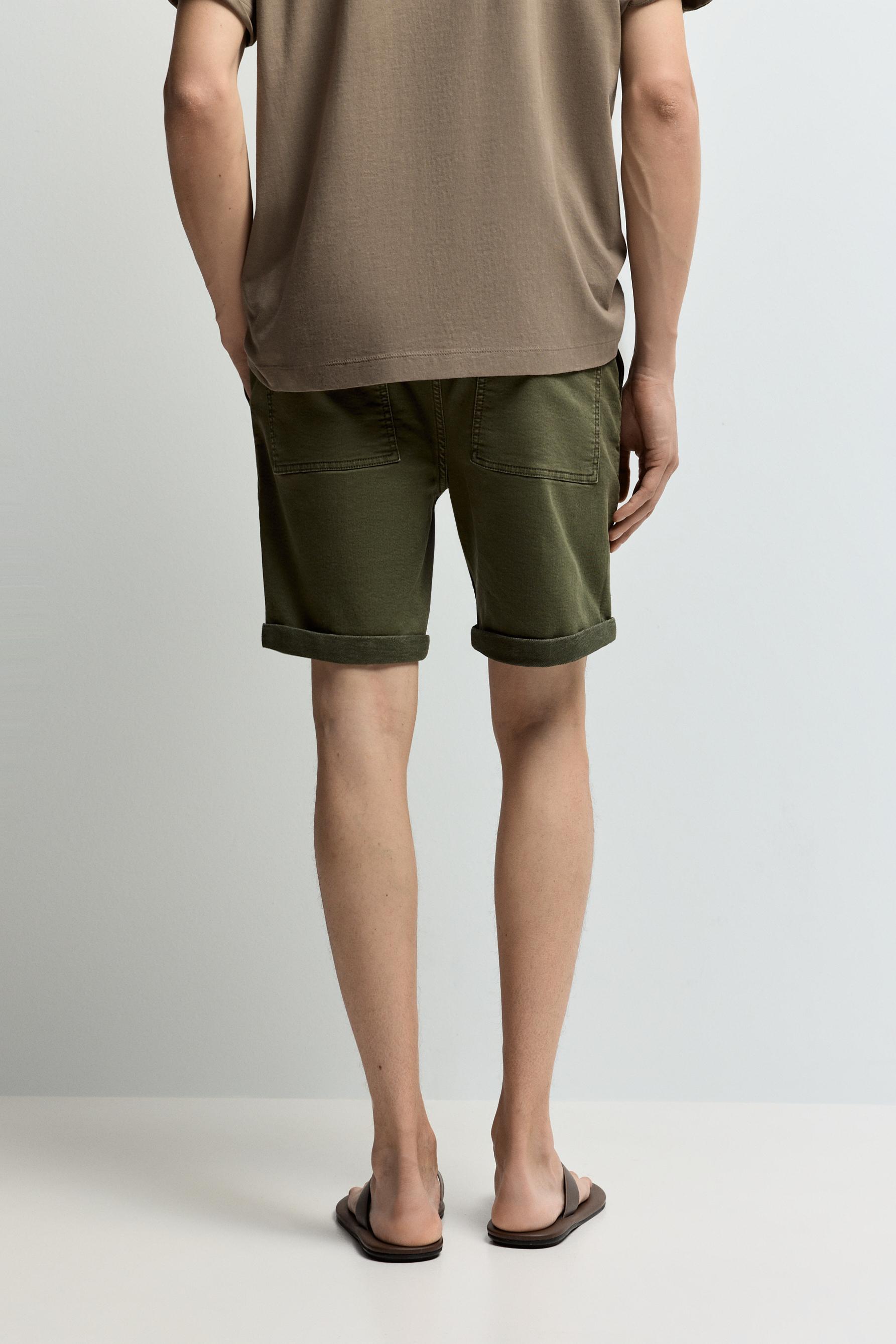 Denim jogger Bermuda shorts — DARK GREEN