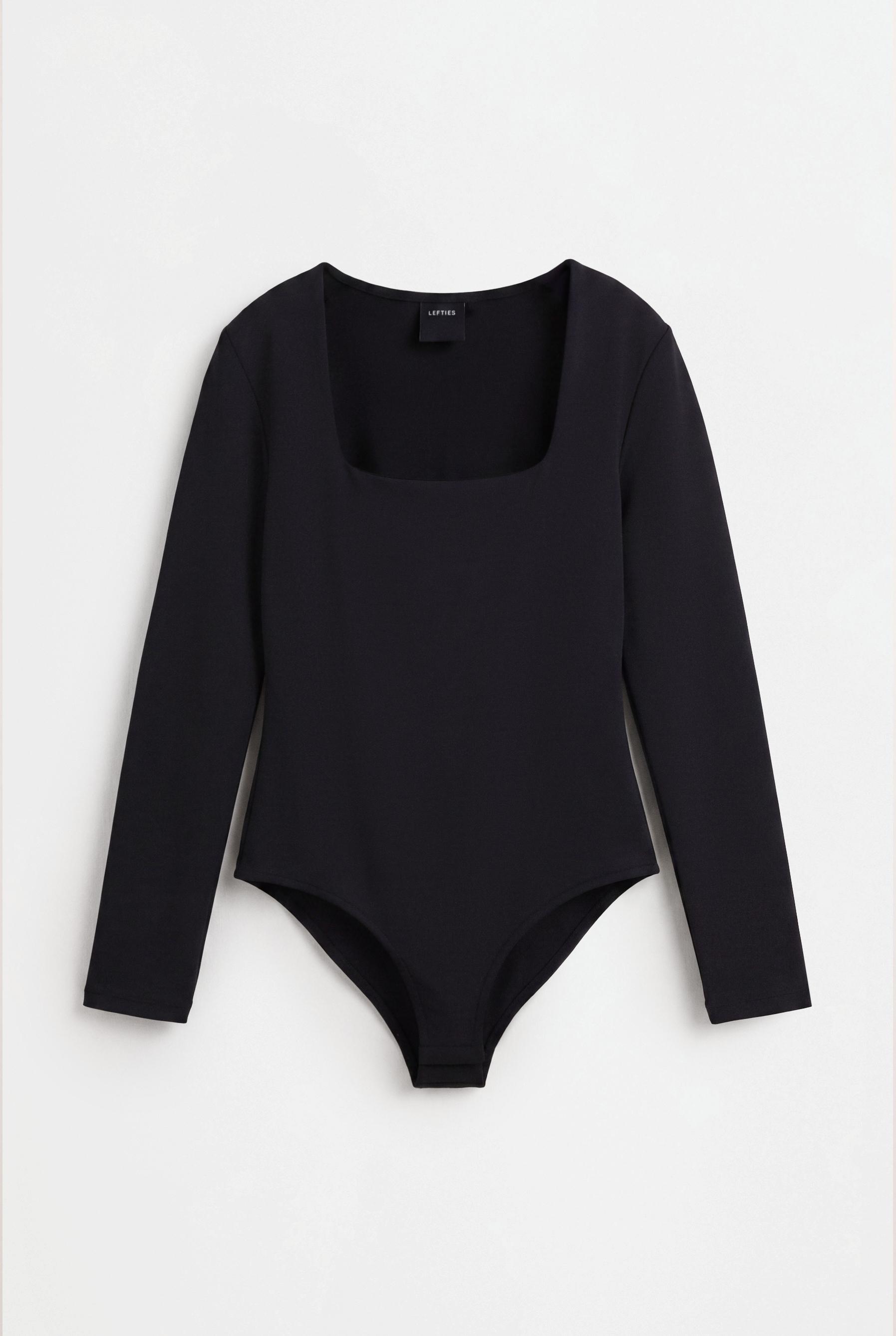 Polyamide square neckline bodysuit — BLACK