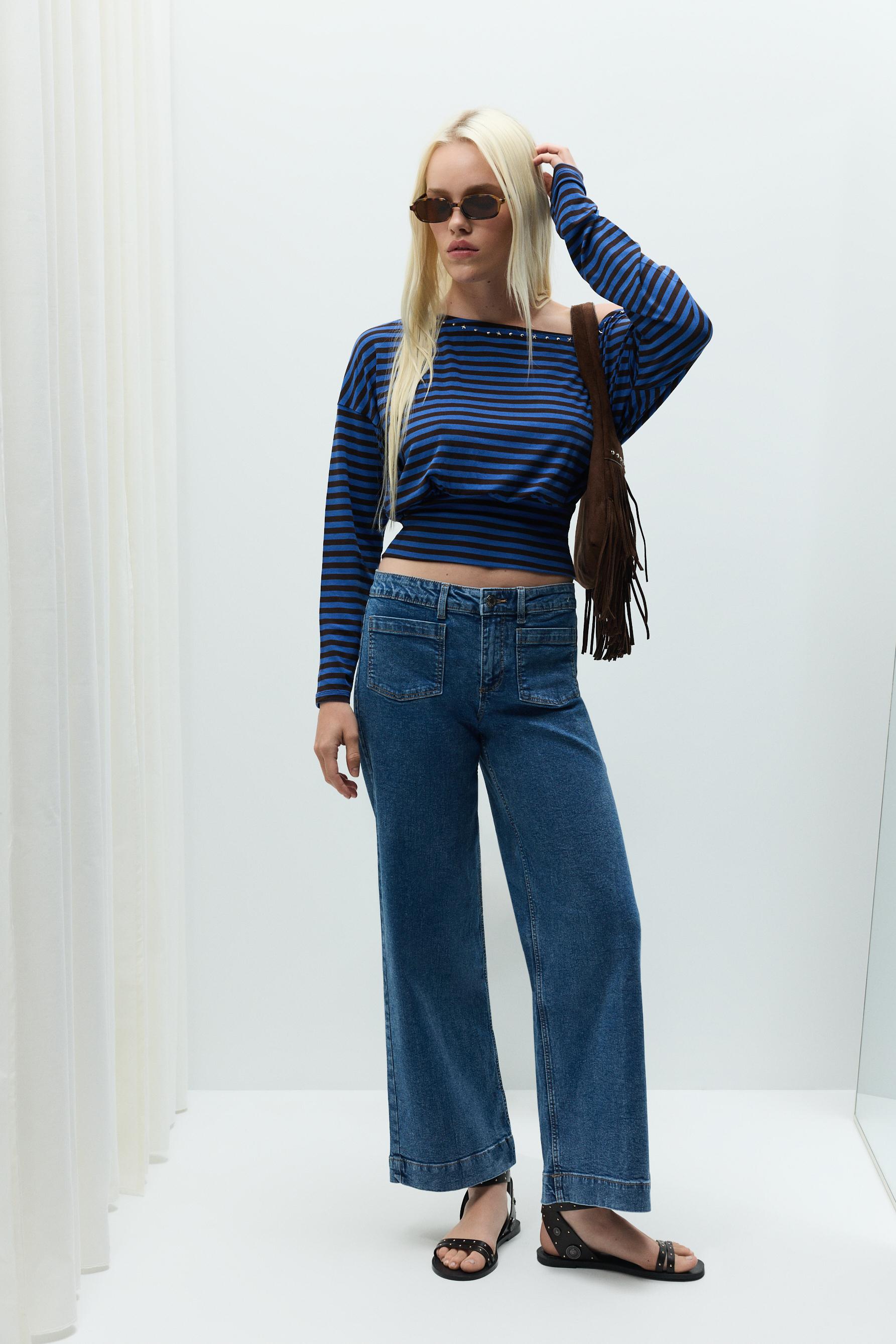 Drop-shoulder T-shirt — BROWN/BLUE