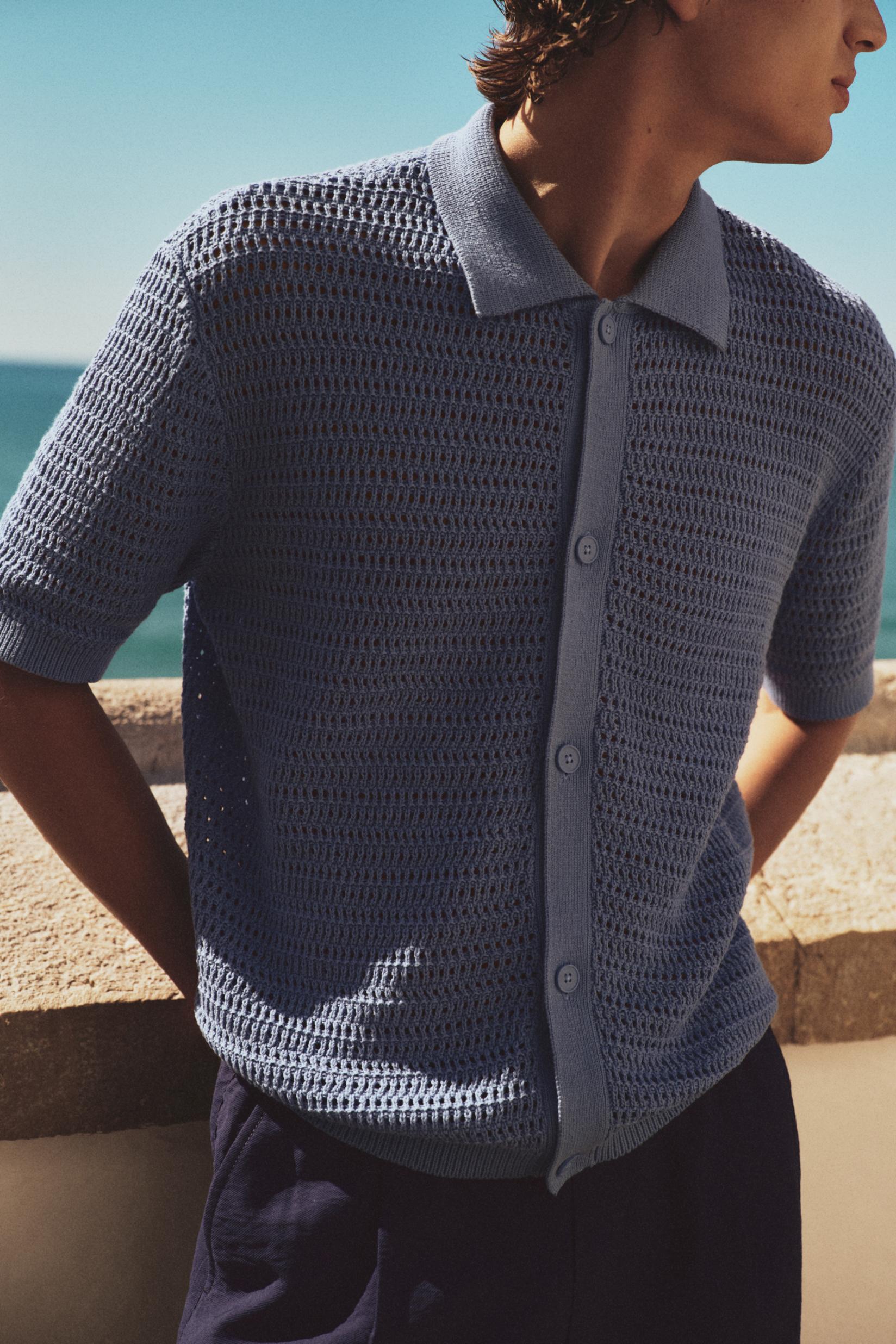 Cropped cutwork shirt — BLUE