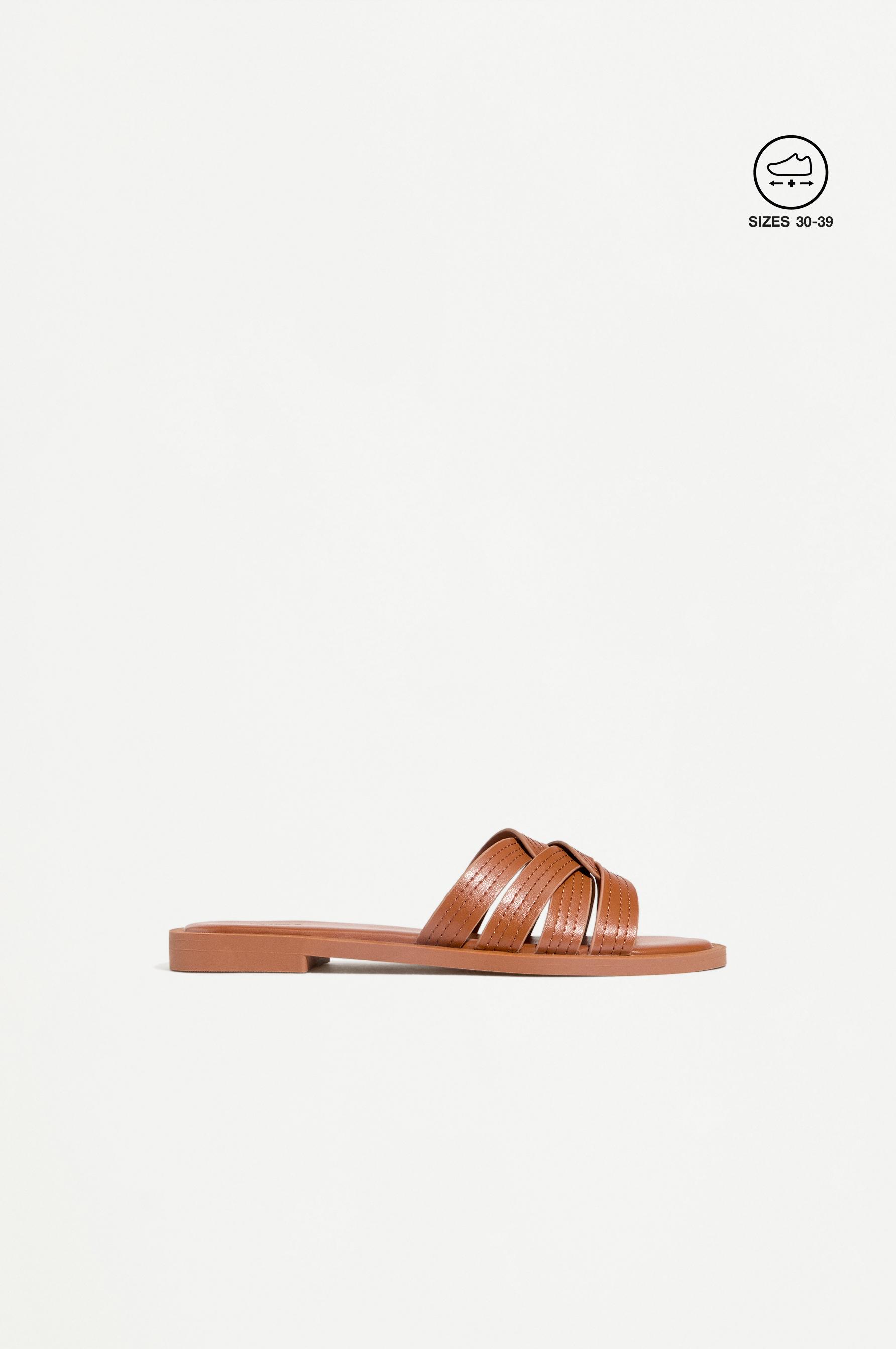 Braided flat slider sandals — LEATHER