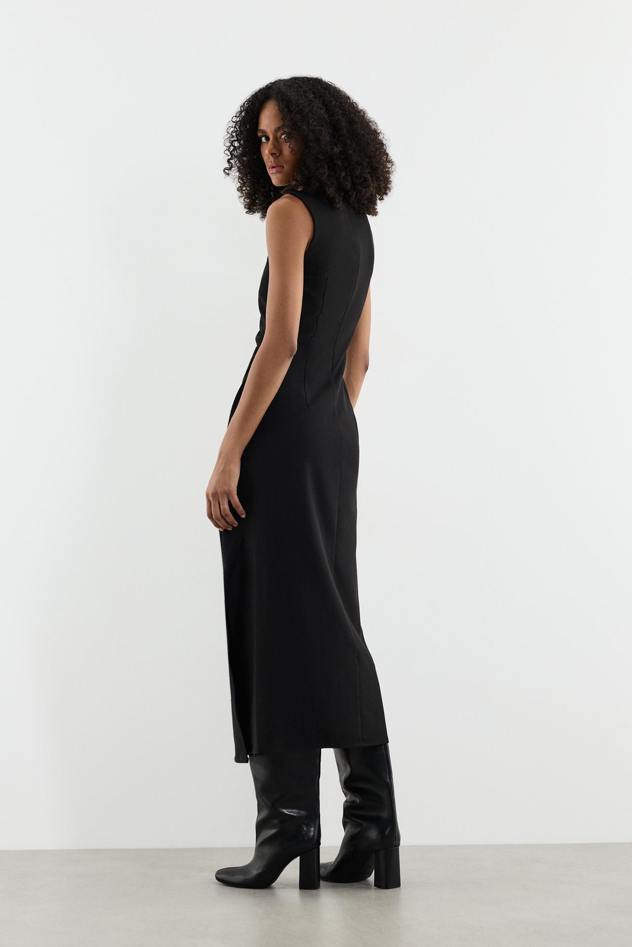 Midi dress with side slit — BLACK