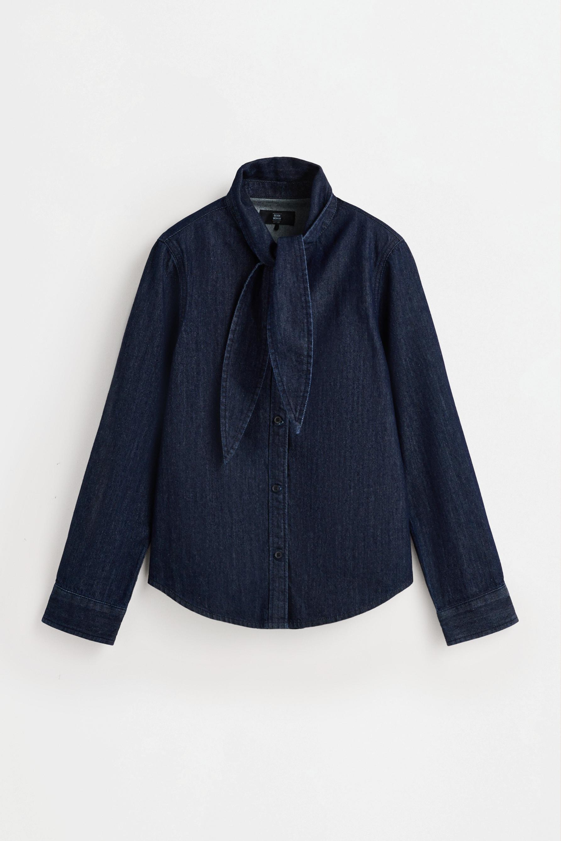 Denim shirt with tie — NAVY
