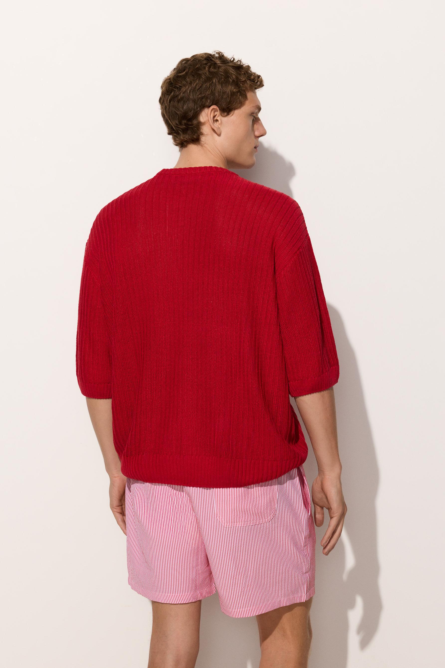 Oversize linen blend knit T-shirt — RED