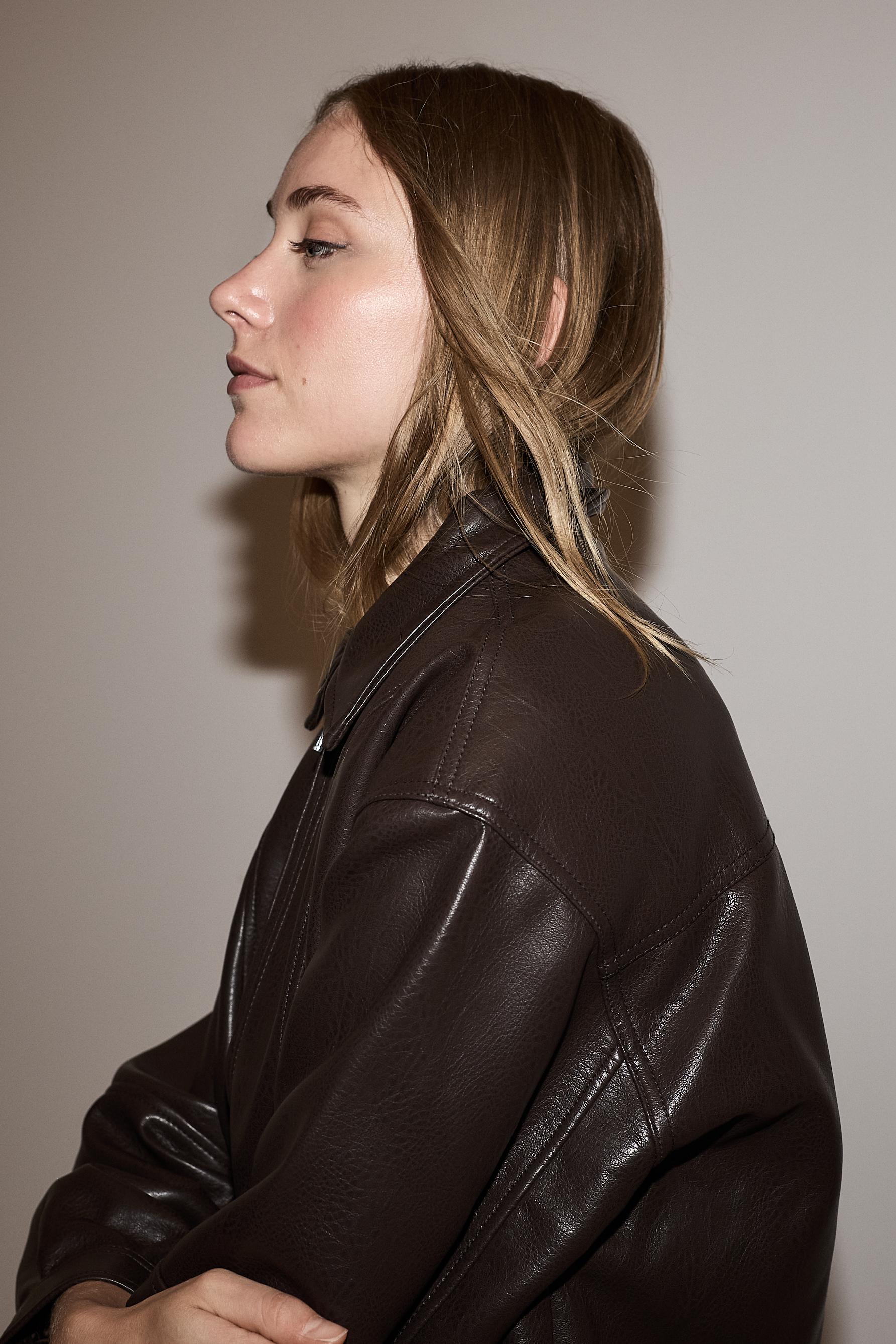 Oversize leather effect bomber jacket — CHOCOLATE
