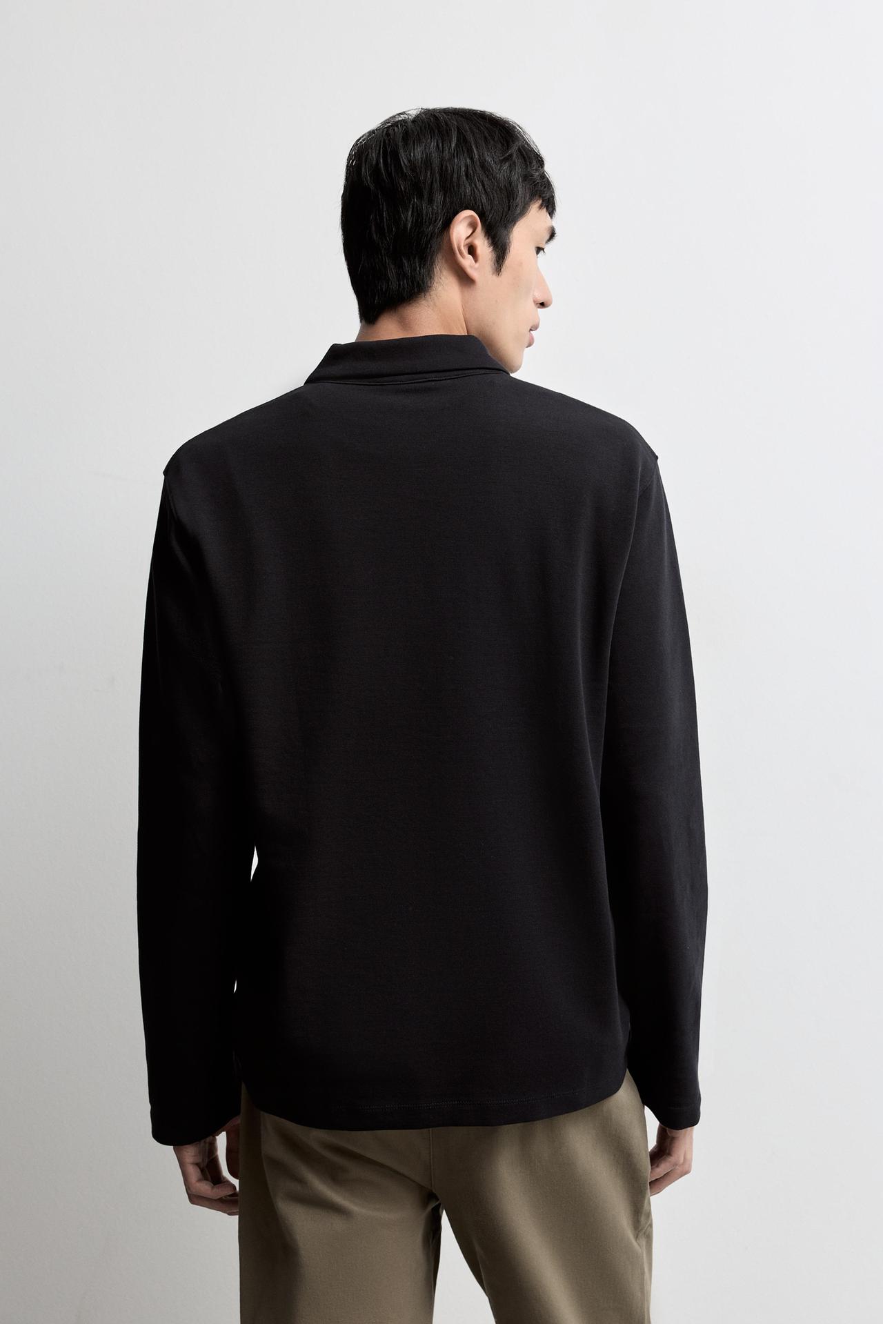 Textured zip-up polo shirt — NAVY