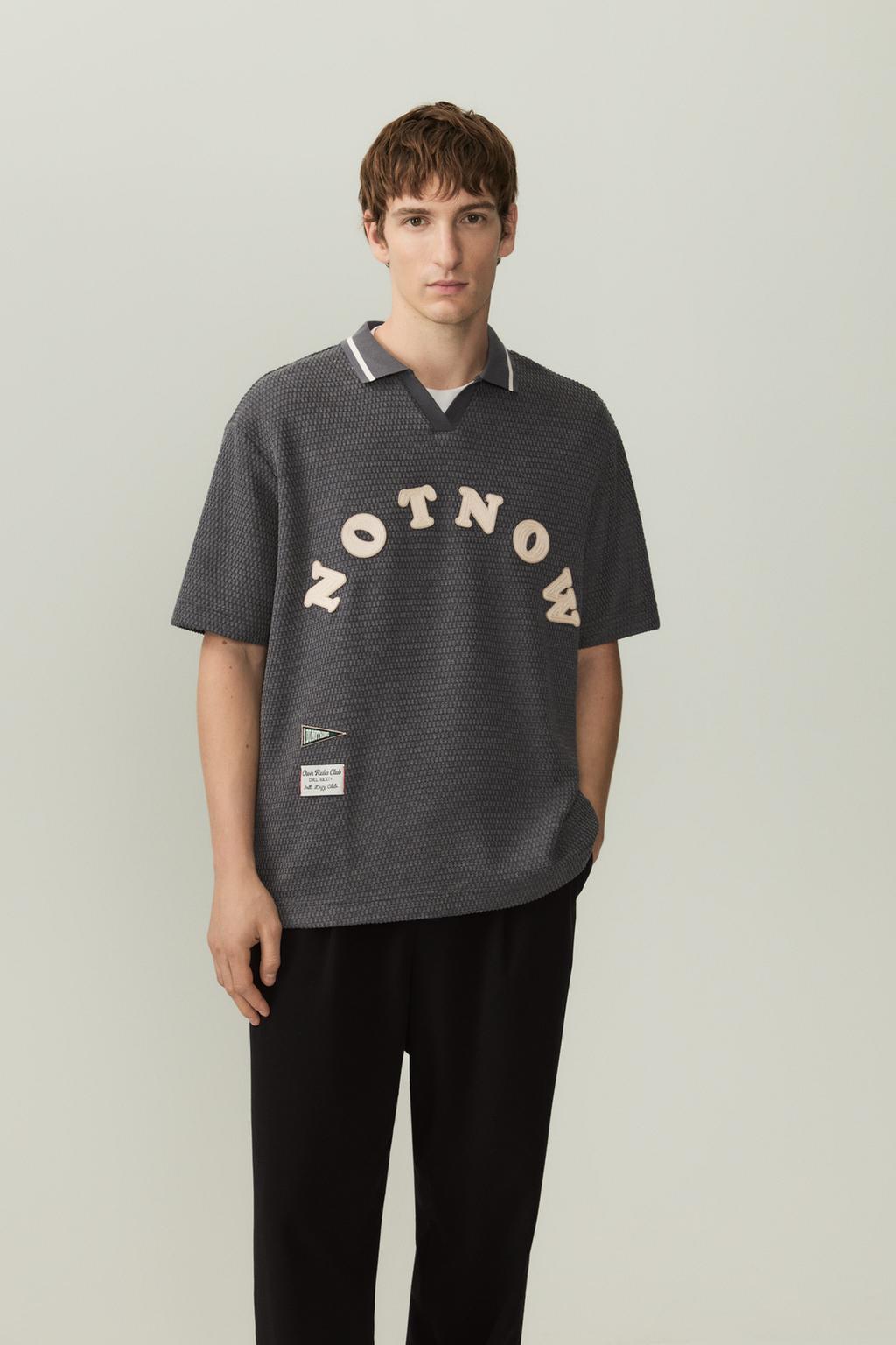 Textured patch polo shirt