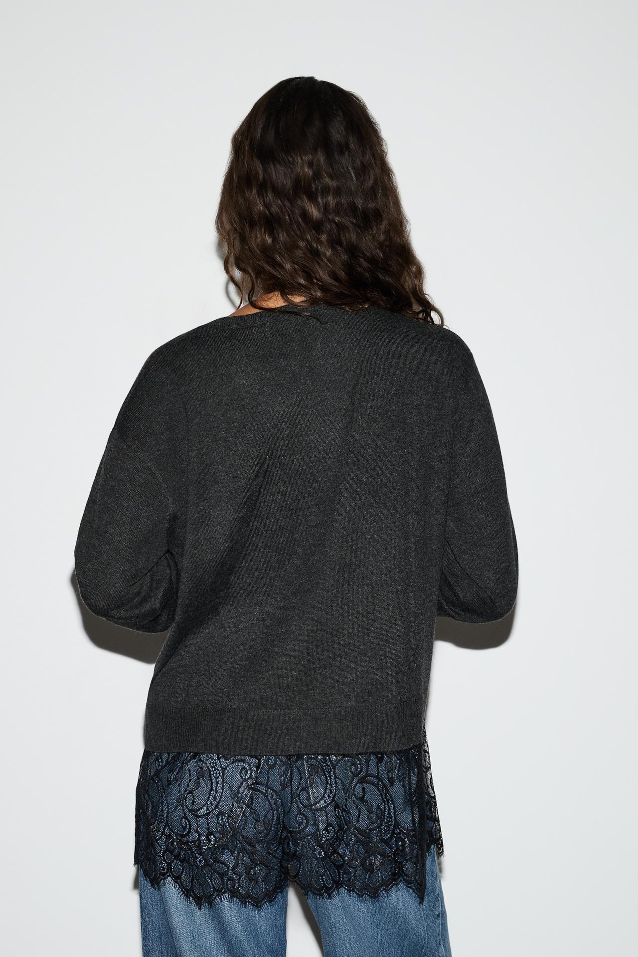 Lace hem sweater — GREY MARL