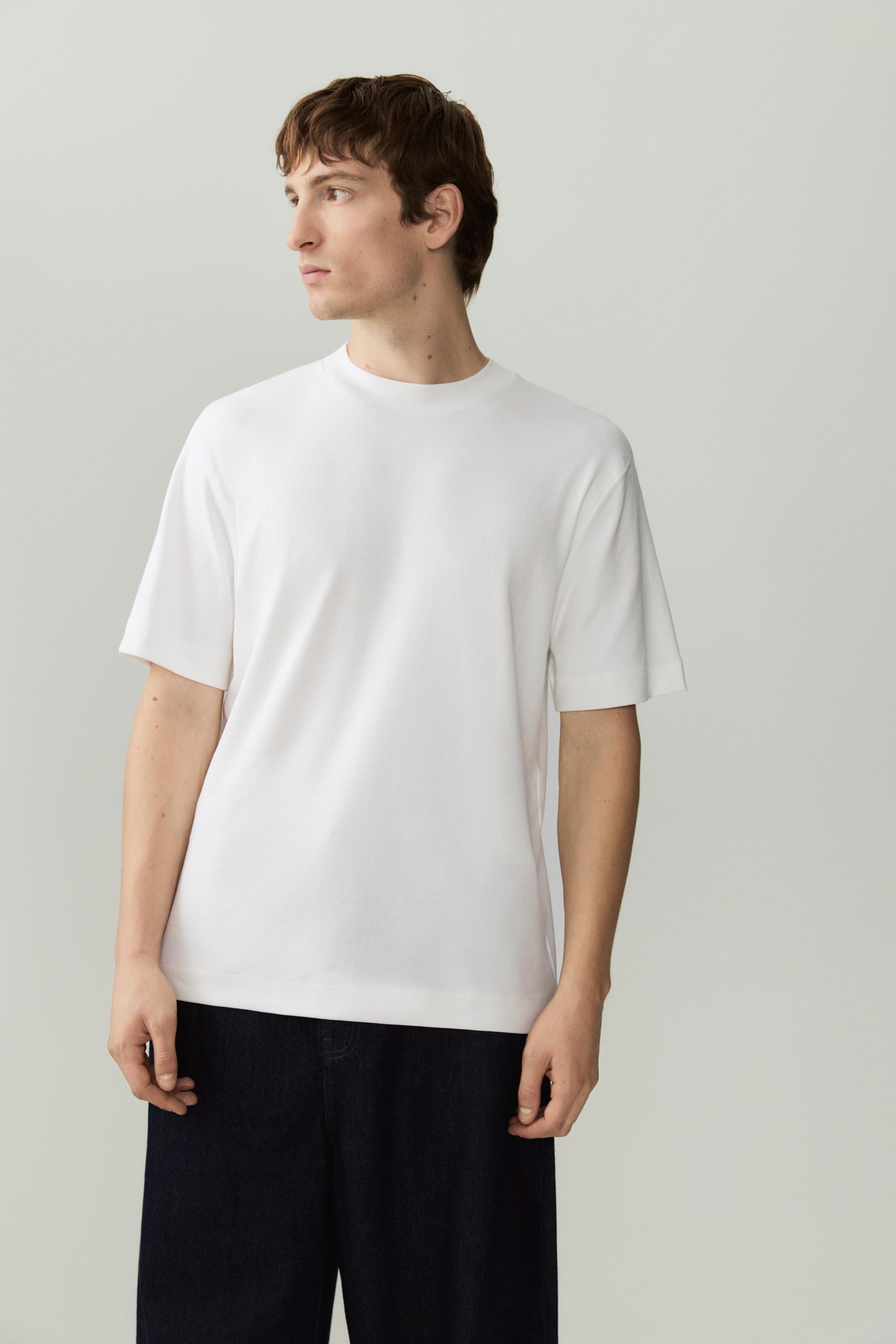 Mock neck interlock T-shirt — OFF WHITE