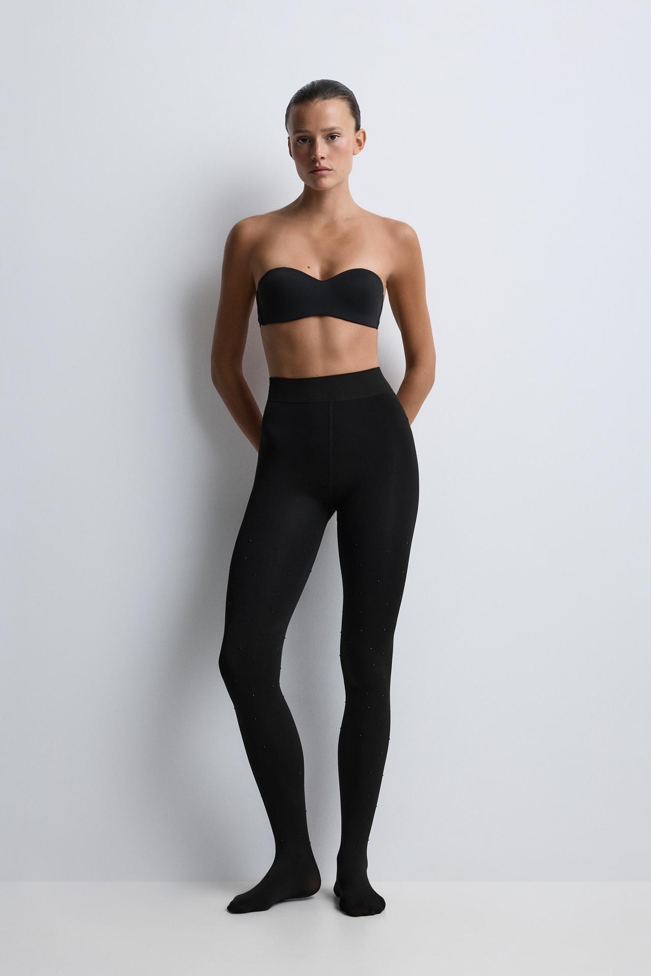 Leather effect fleece tights 200 den — GREY