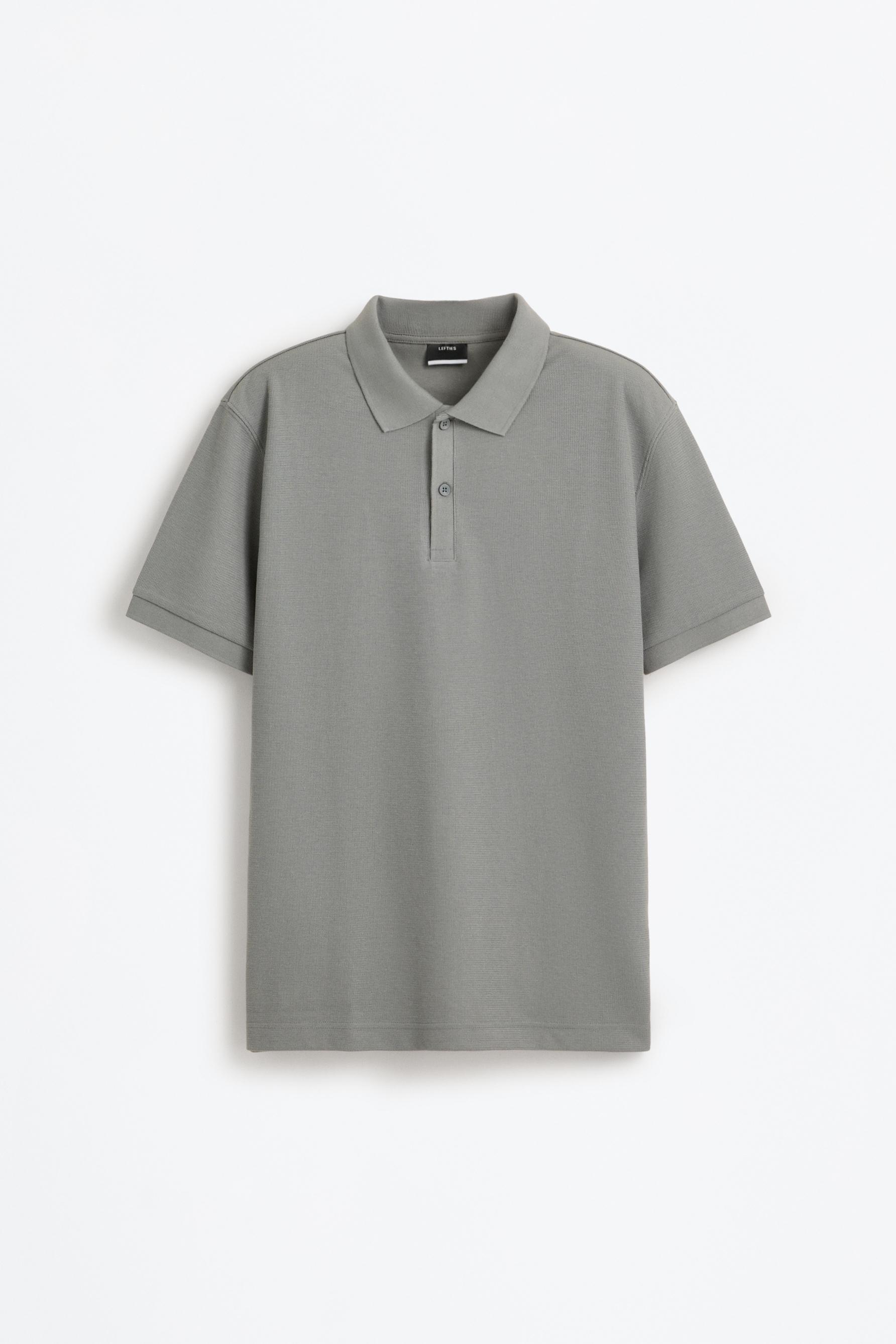 Basic textured polo shirt — BLUE GREY