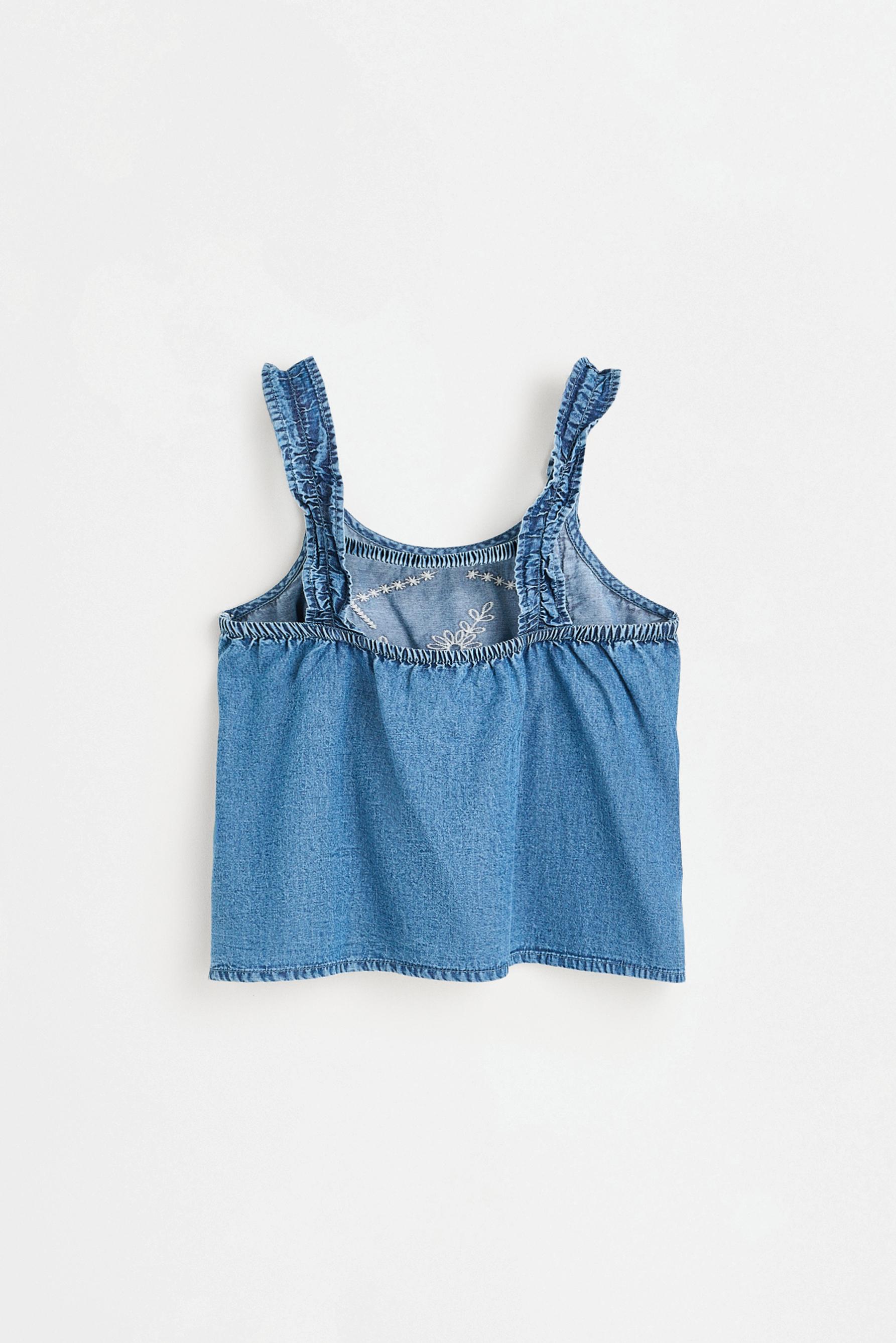 Embroidered denim top — MEDIUM BLUE