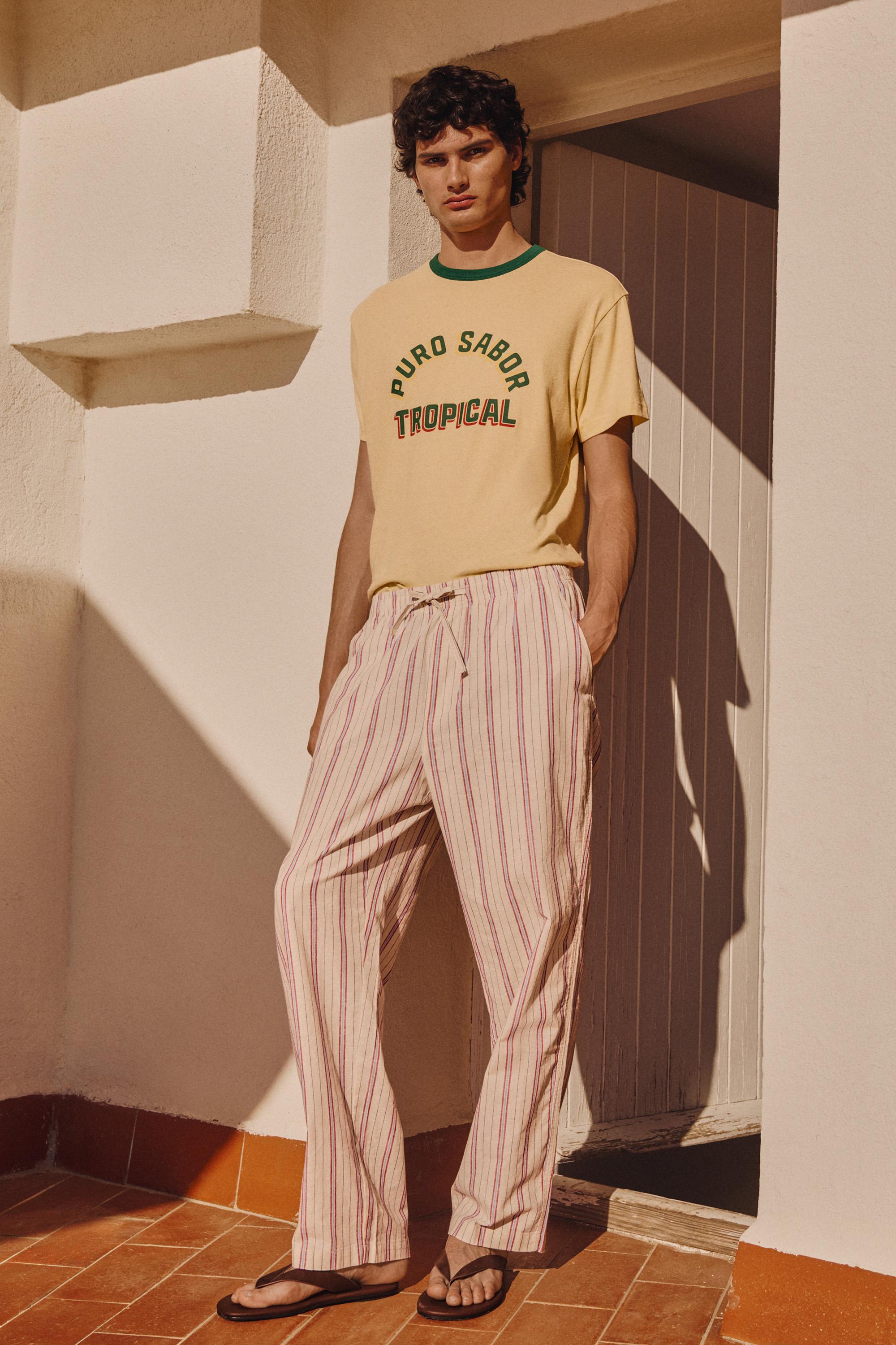 Striped linen-cotton trousers — OFF WHITE