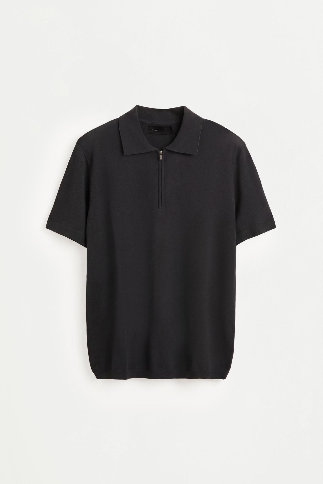 Zip-up knit polo — DARK GREY