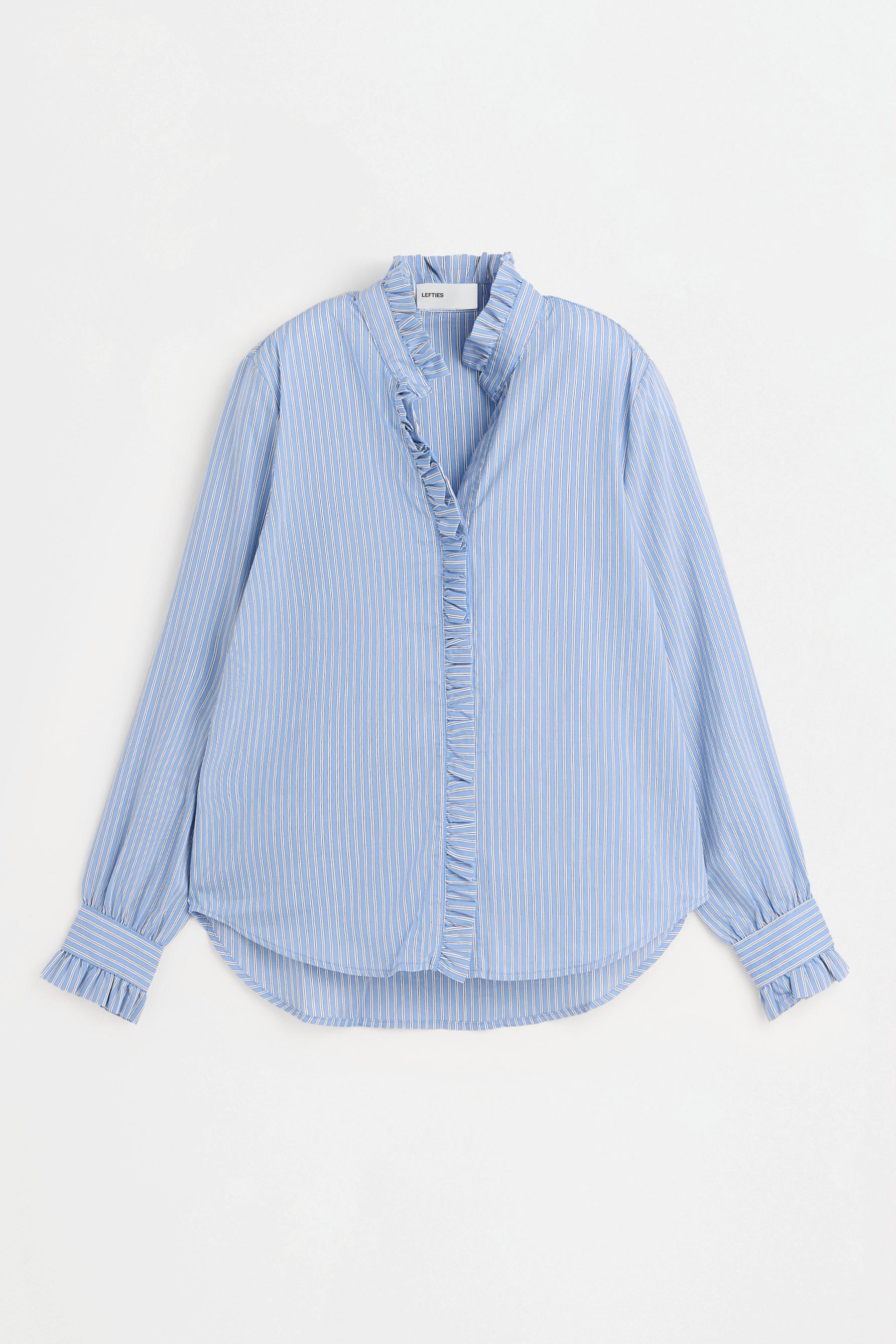 Striped pleated ruffle shirt — BLUE/WHITE