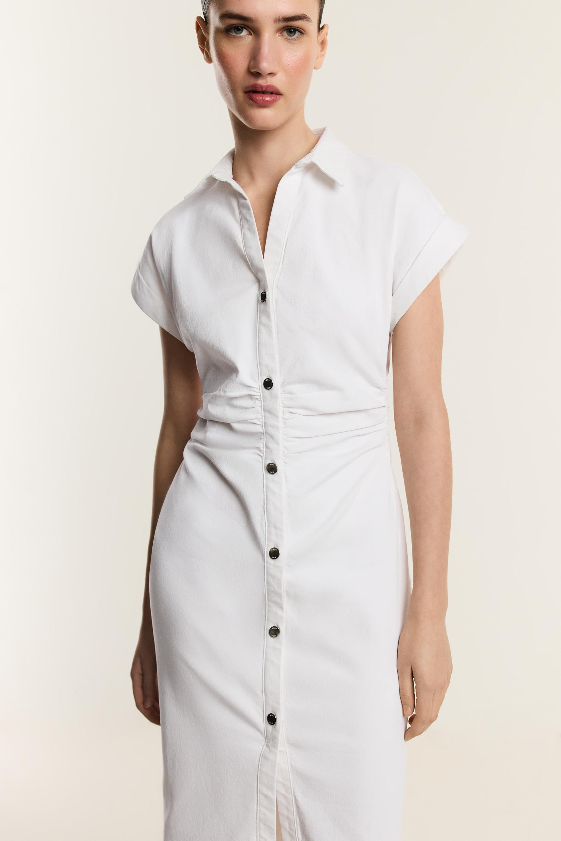 Denim midi button dress — OFF WHITE