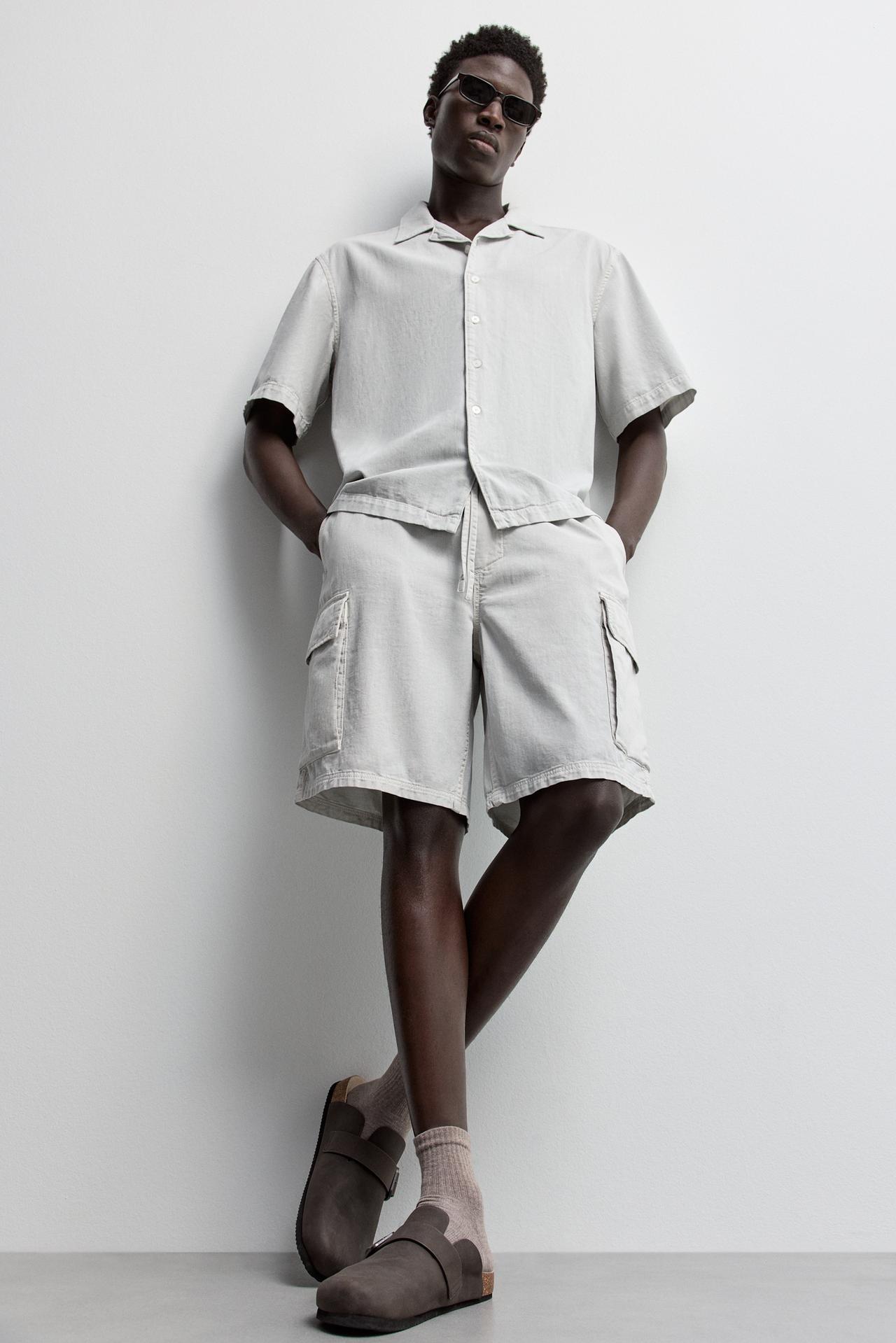 Cargo denim jogger Bermuda shorts — PALE GREY