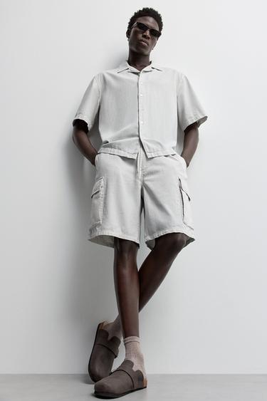 Cargo denim jogger Bermuda shorts — PALE GREY 5