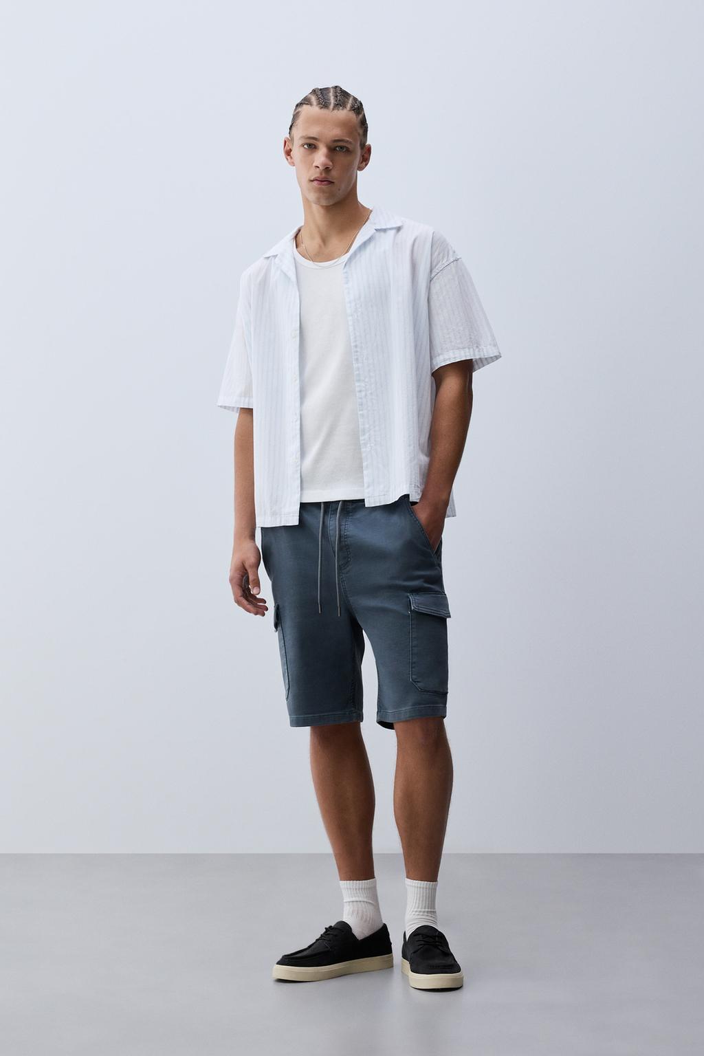 Denim cargo jogger Bermuda shorts