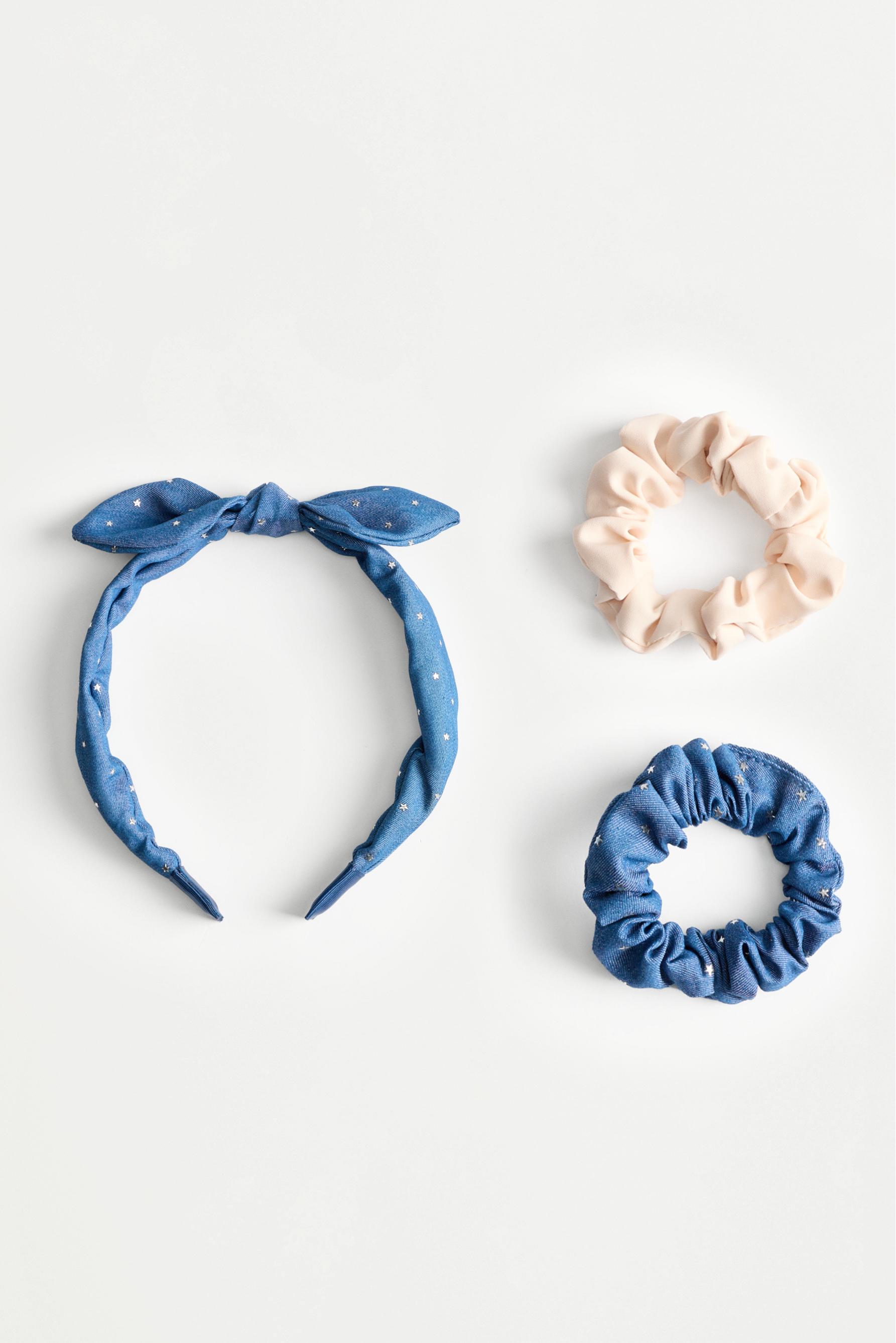 Denim headband and scrunchies set (3-piece) — NAVY