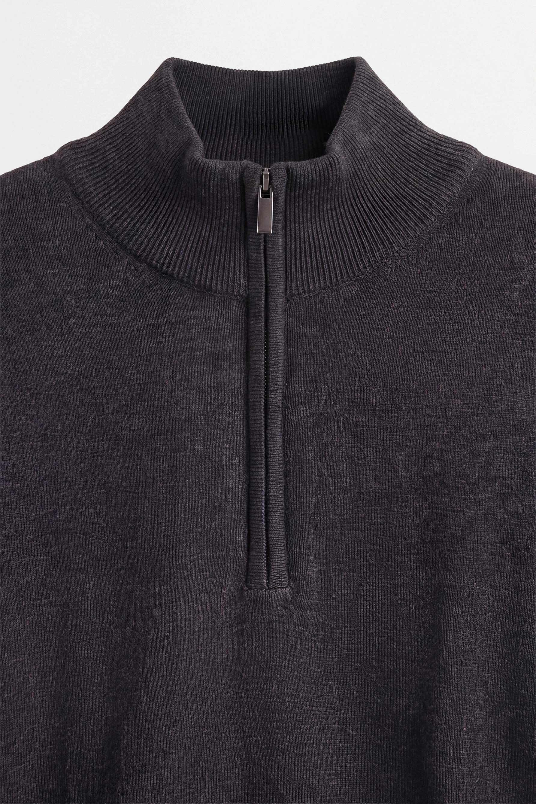 Zip-up high neck sweater — DARK GREY MARL