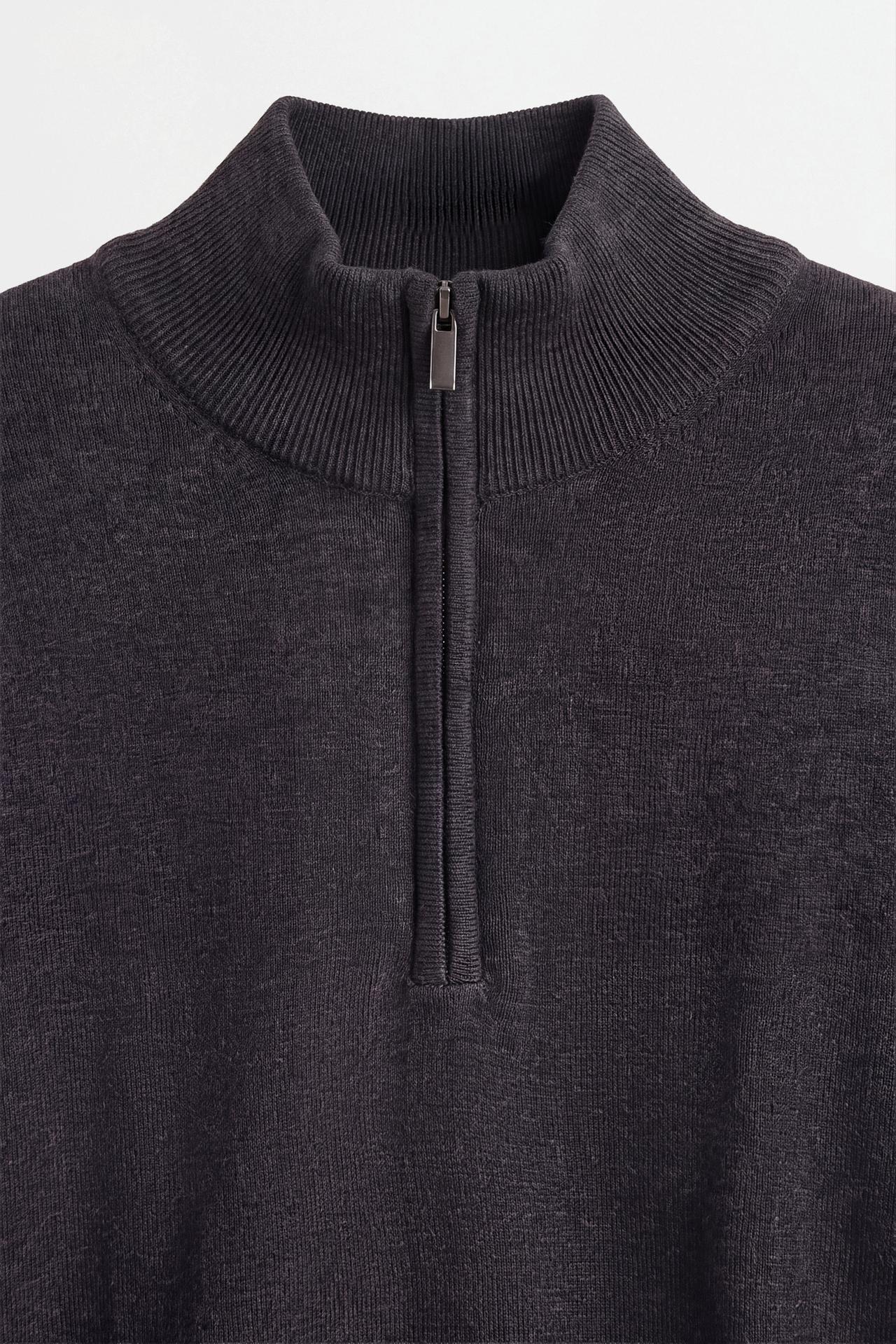 Zip-up high neck sweater — DARK GREY MARL