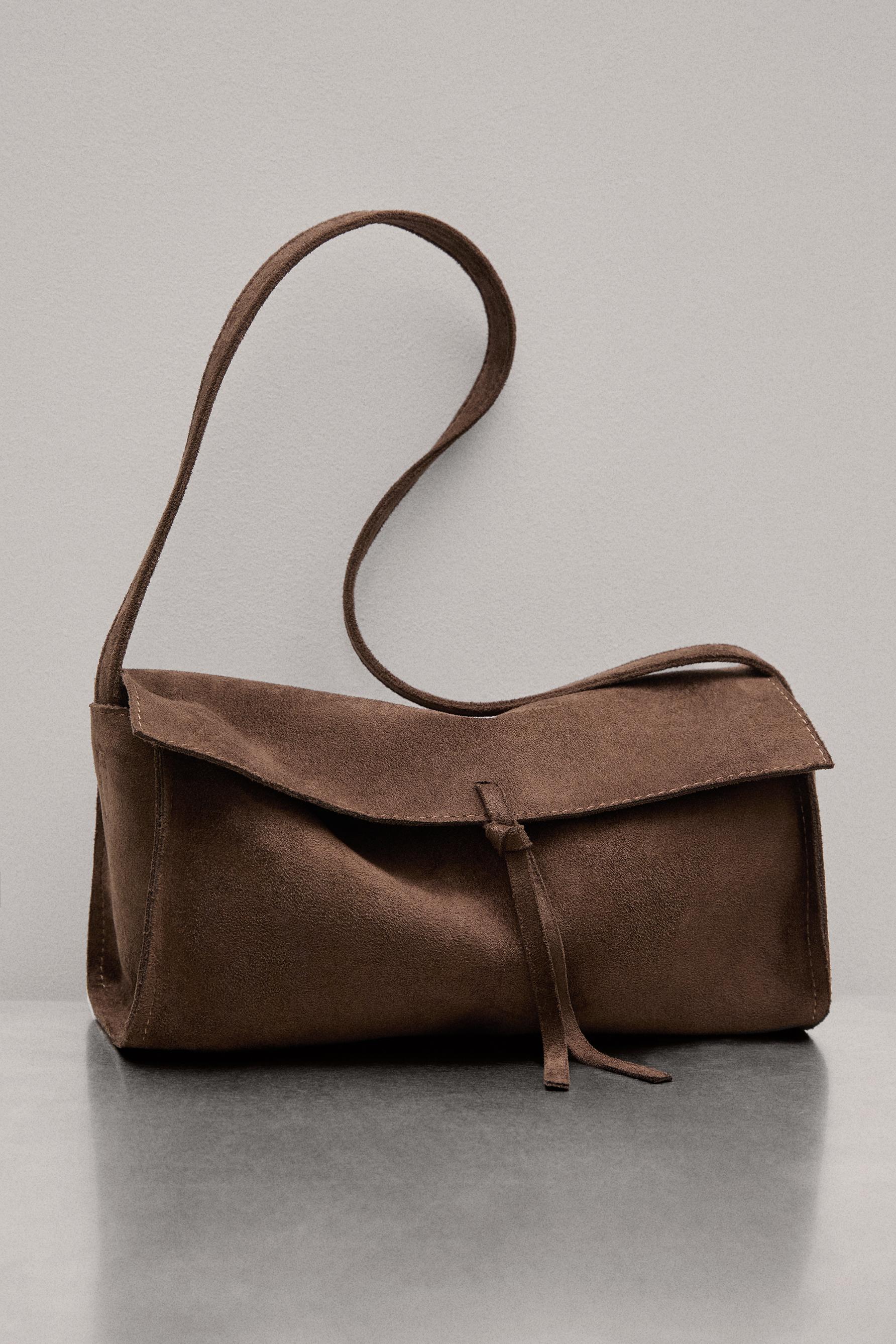 Faux suede shoulder bag — BROWN
