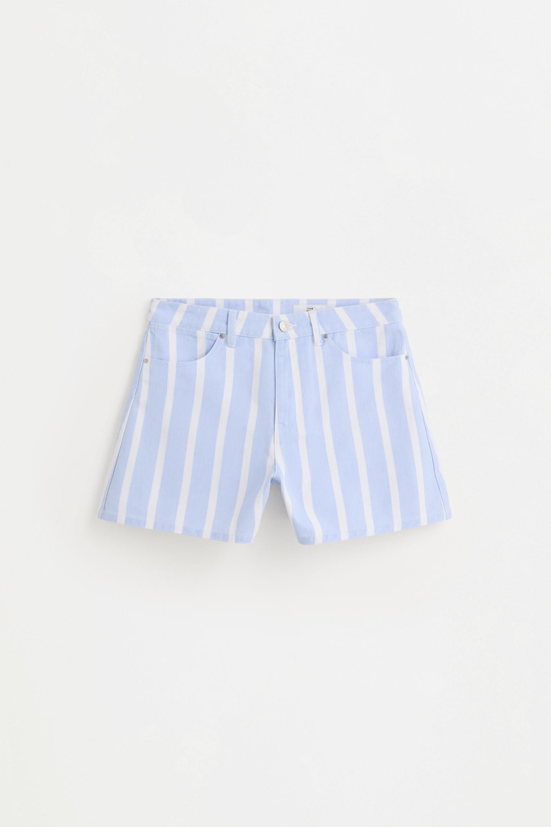Leopard print mom fit denim shorts — BLUE/WHITE