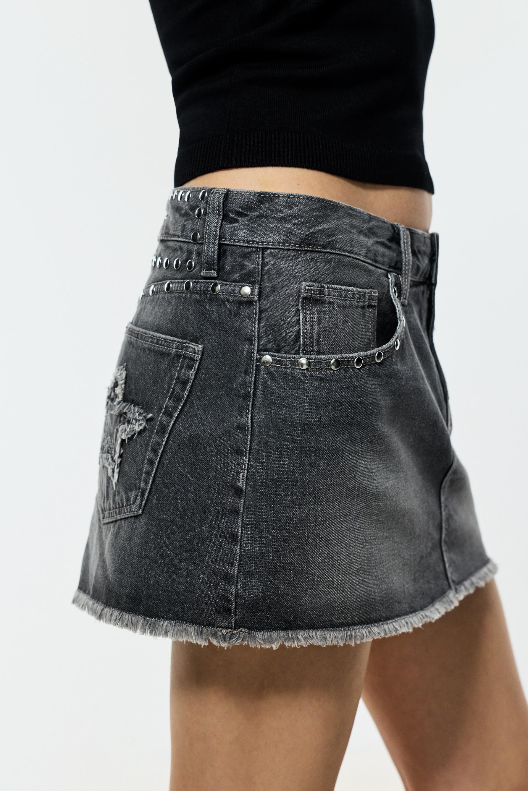 Studded denim skirt — GREY