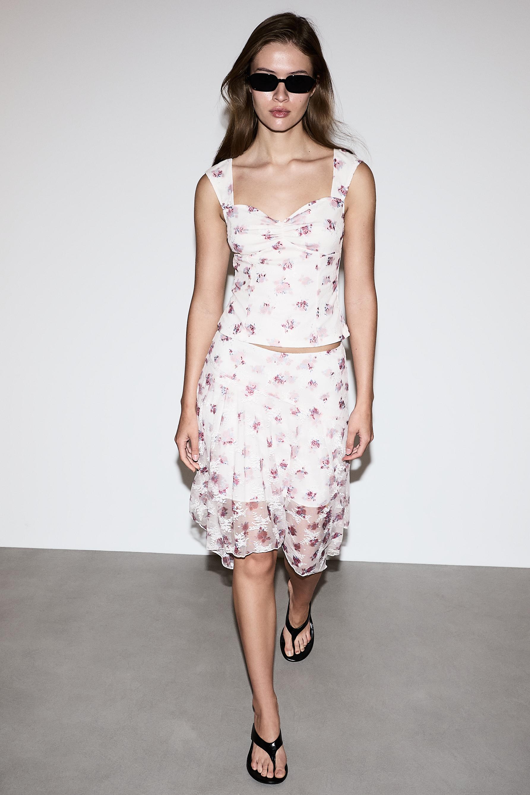 Floral asymmetric skirt — OFF WHITE
