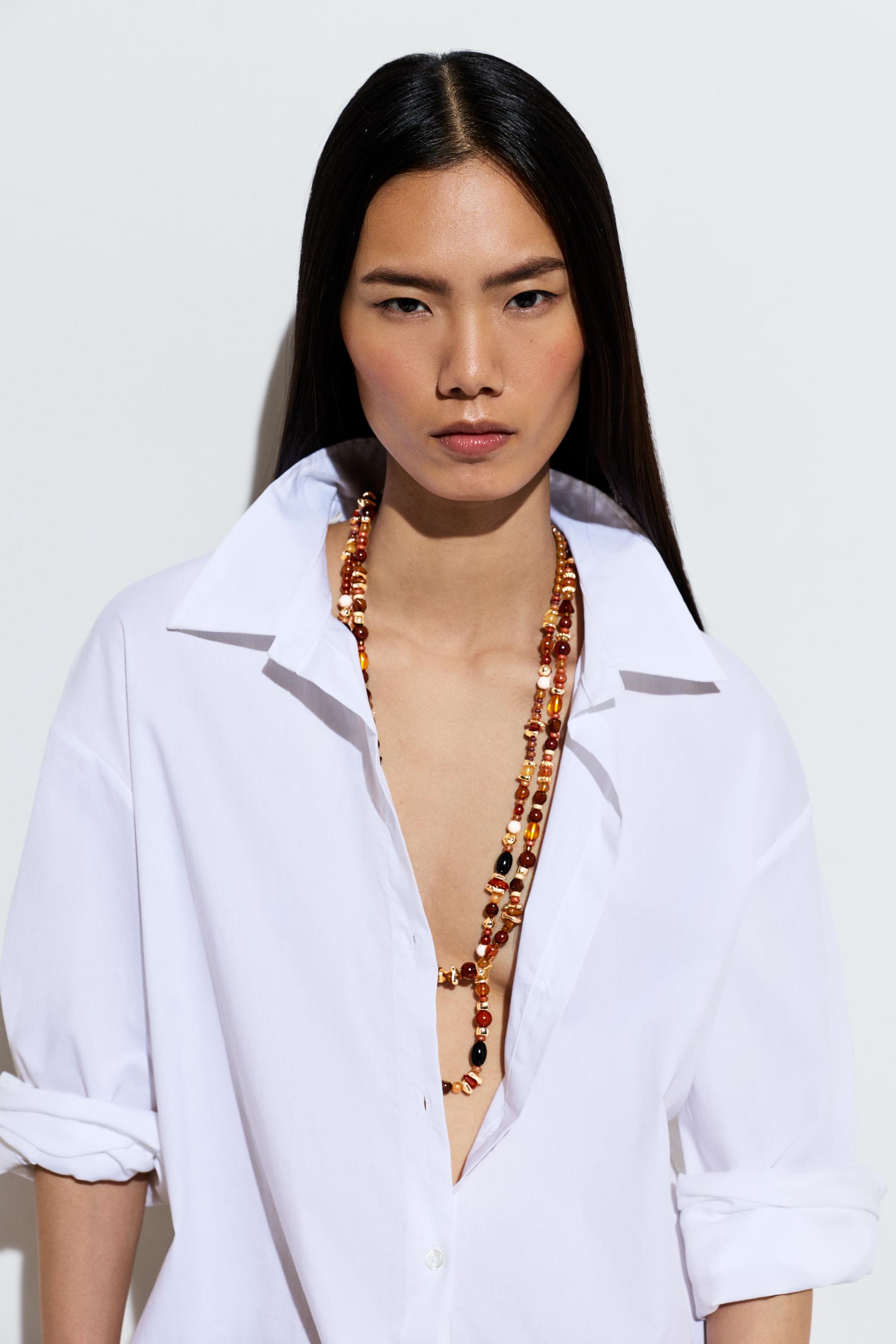 Double-strand stone necklace — BROWN