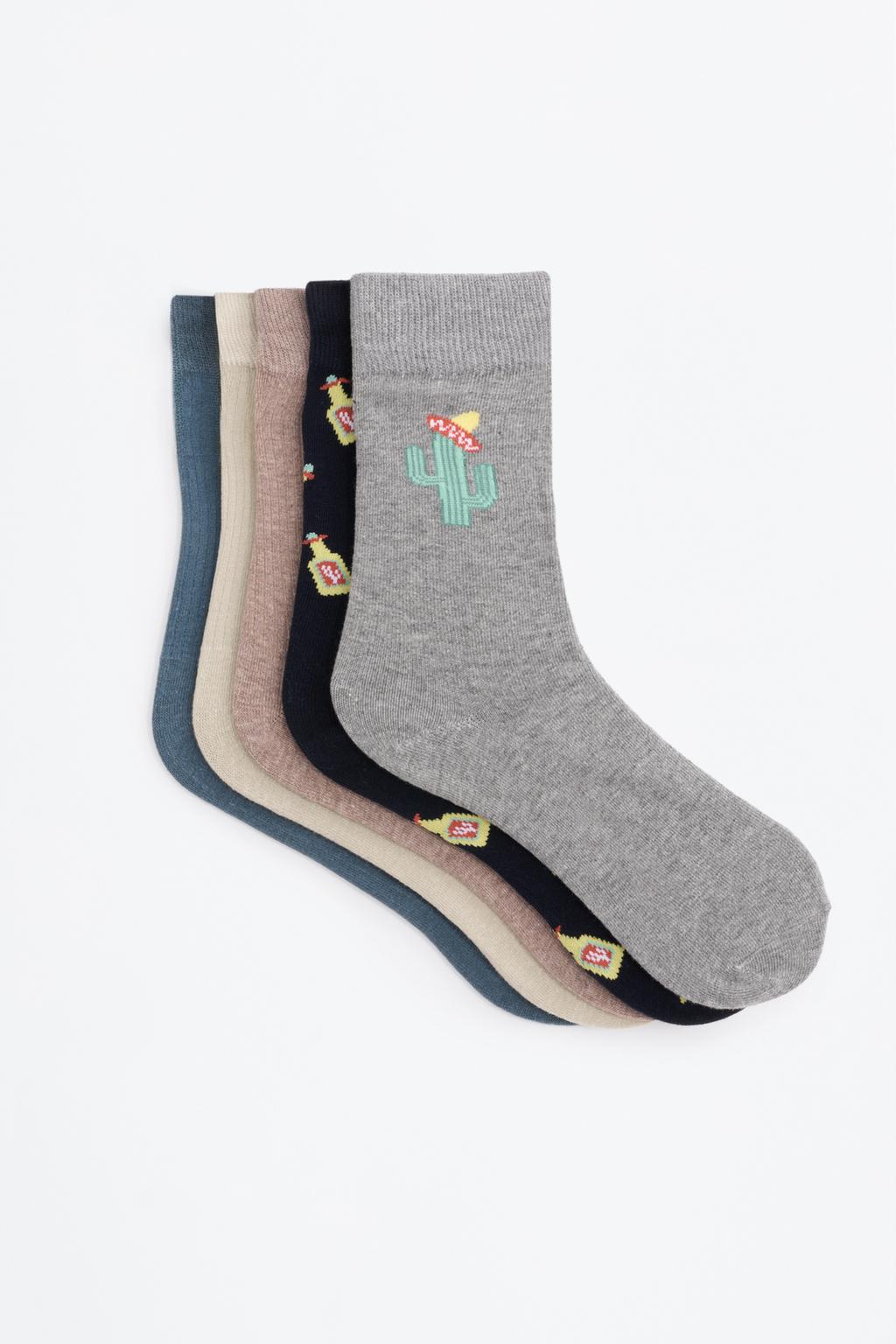 Pack of 5 pairs of printed long socks