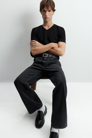 Slim fit V-neck T-shirt — BLACK 5