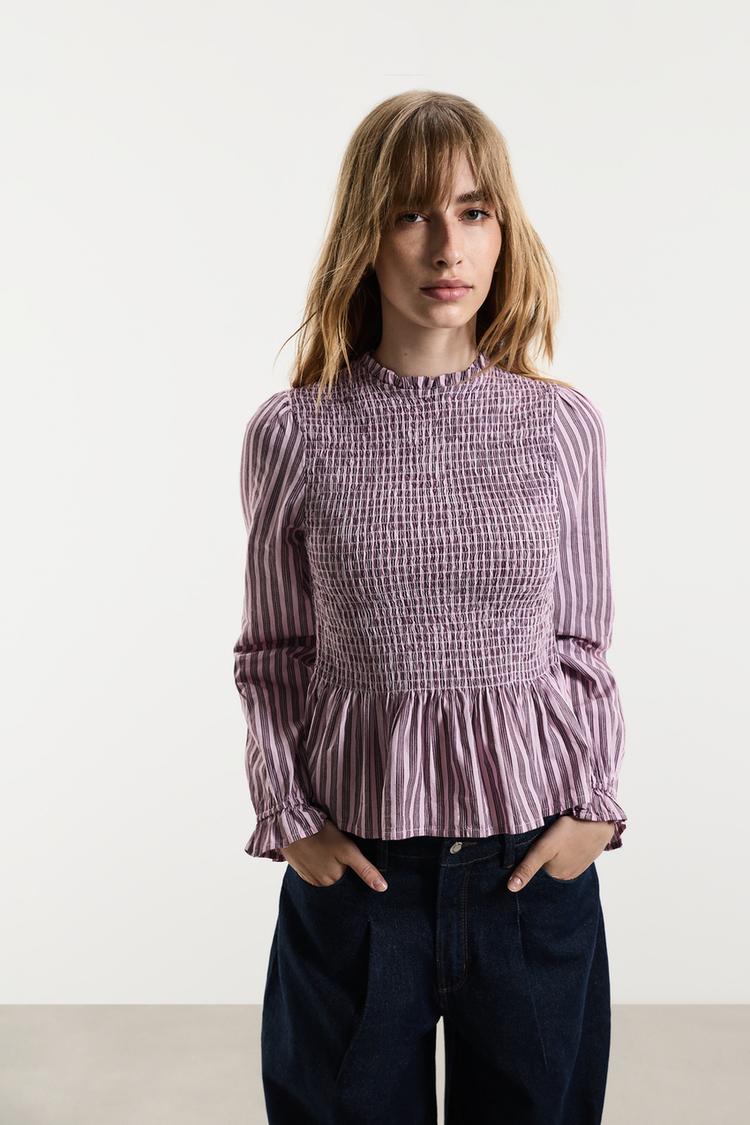 Smocked blouse — STRIPED
