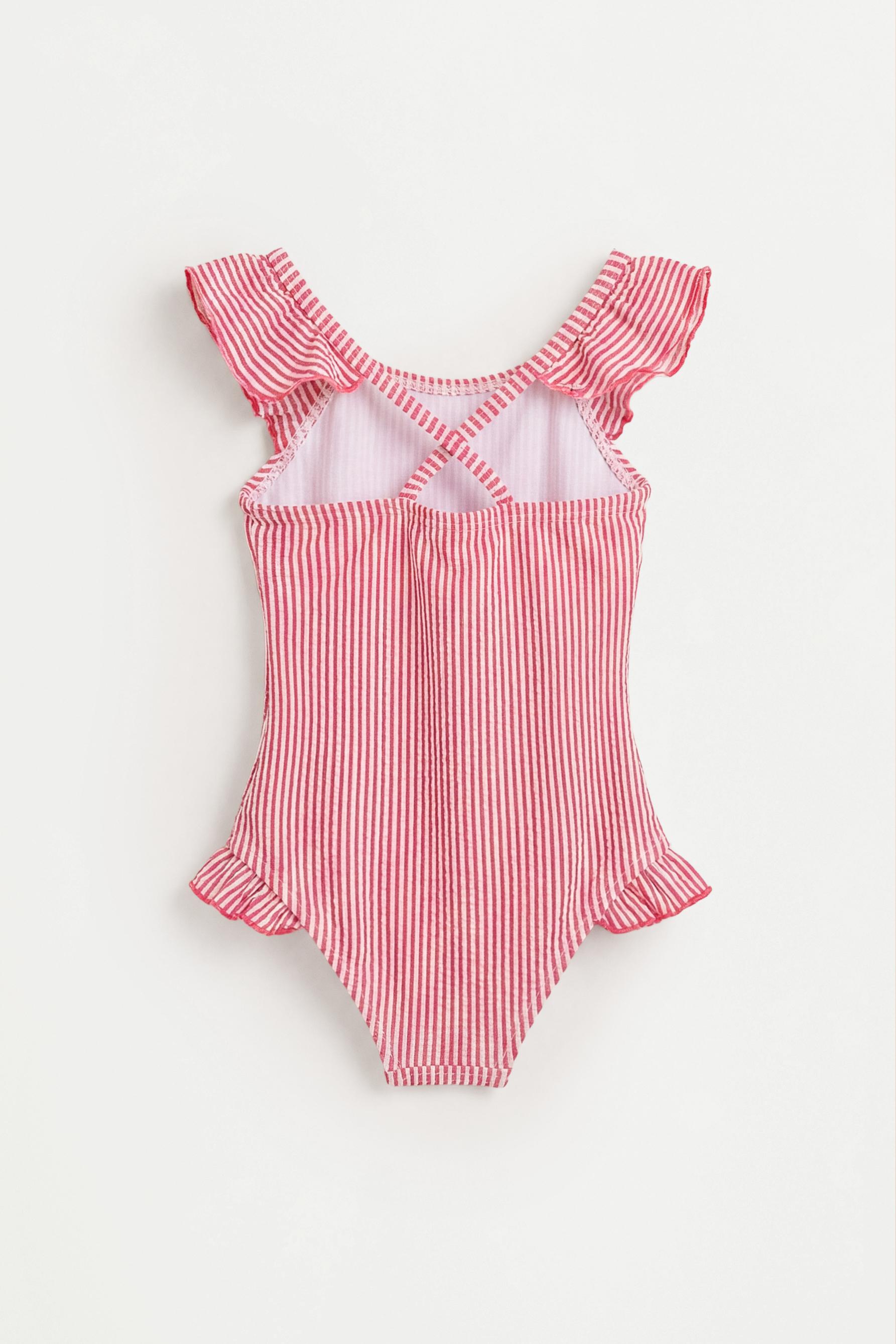 Striped ruffled swimsuit — FUCHSIA (alternate view)
