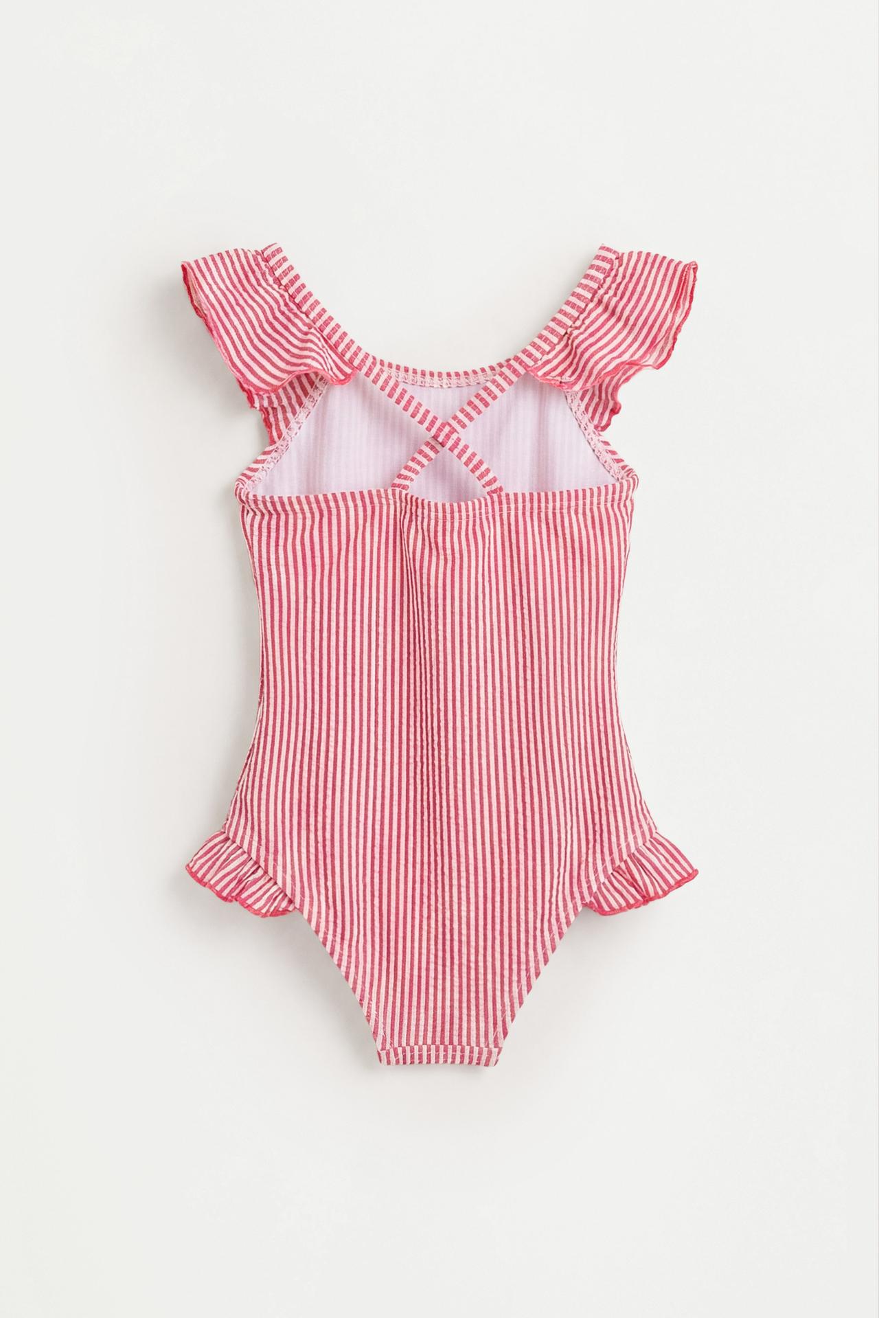 Striped ruffled swimsuit — FUCHSIA