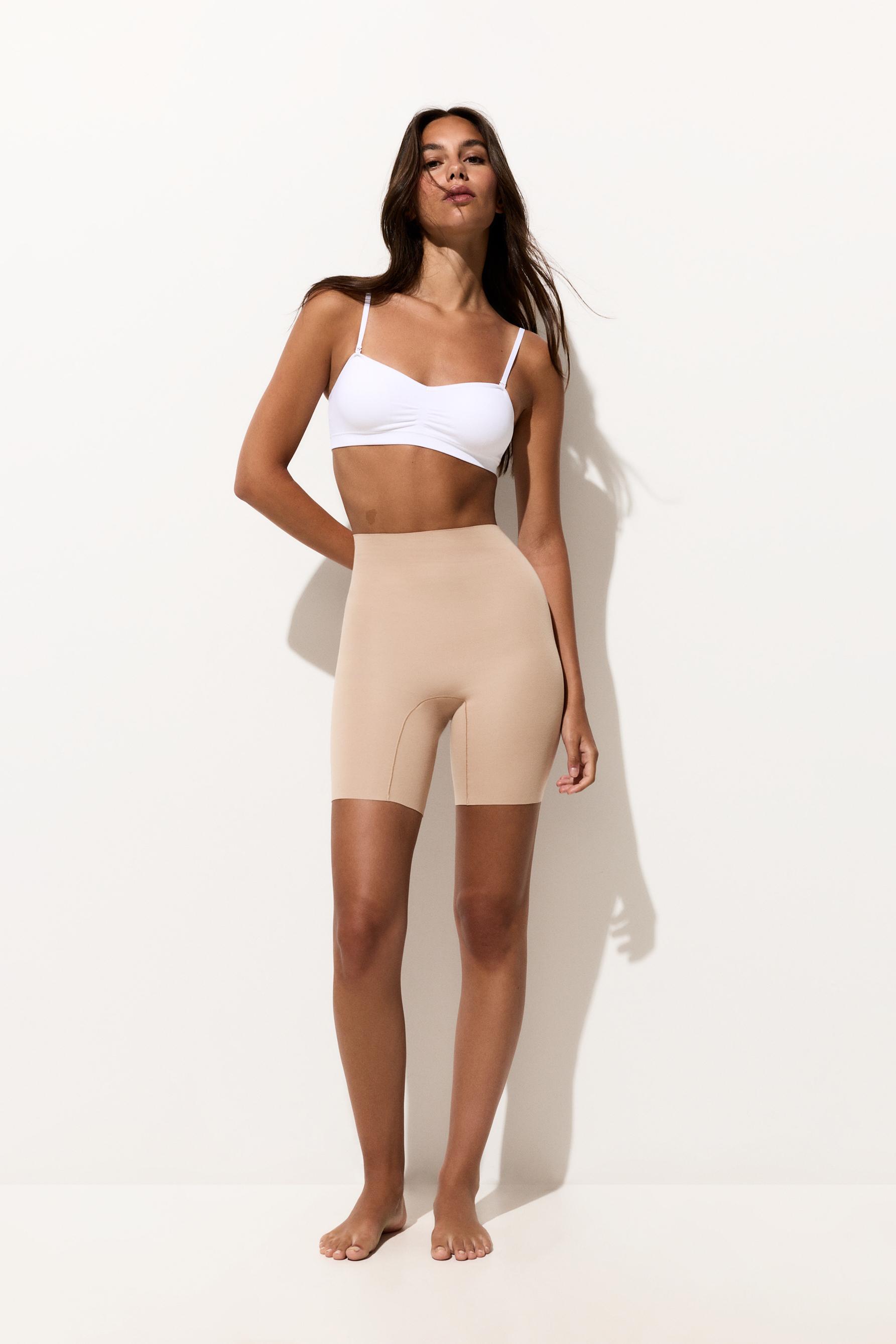 High-waist cycling shapewear shorts — ECRU