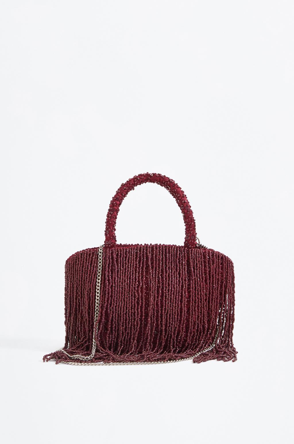 Mini shopper bag with fringe and beads