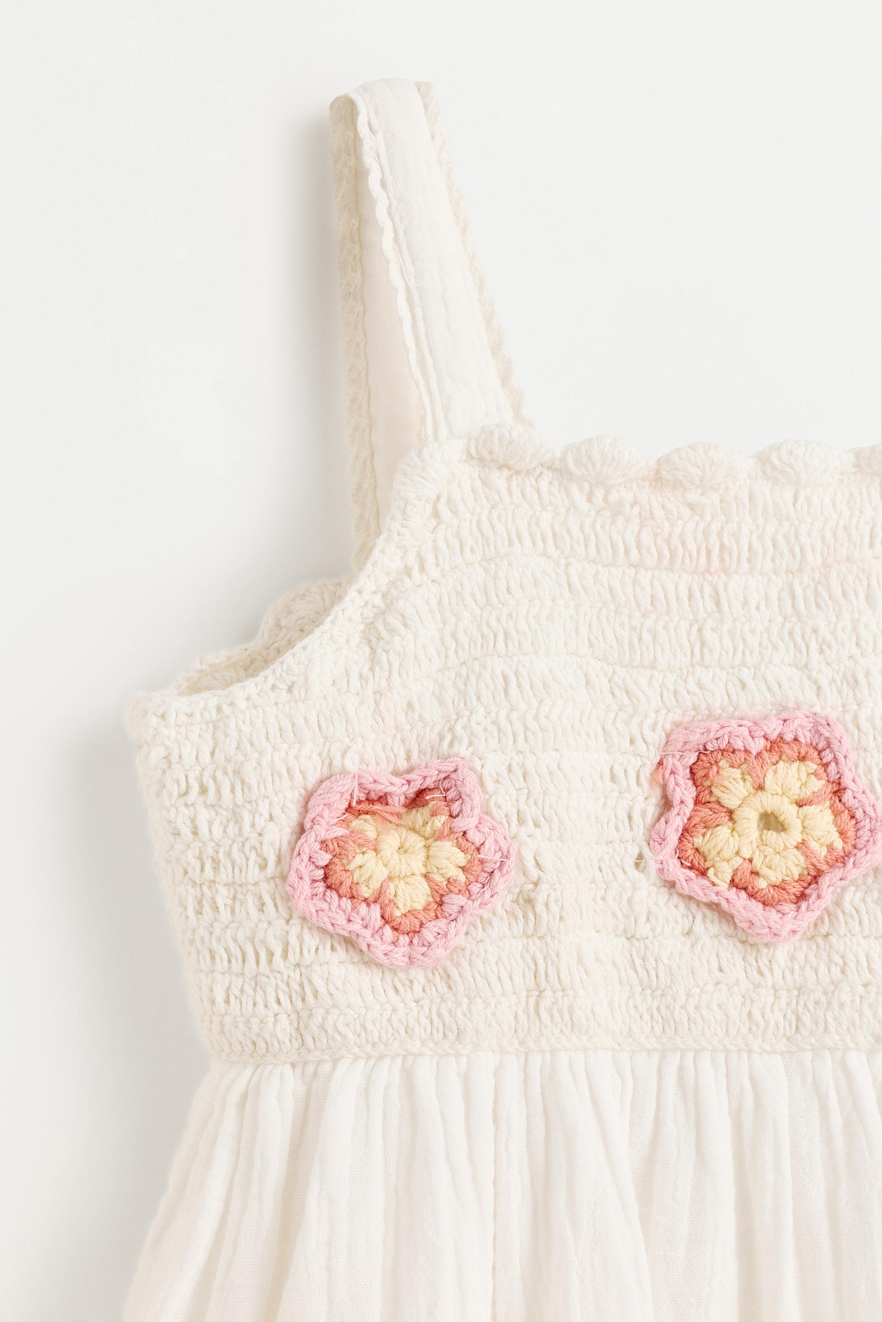 Crochet flower dress — ECRU