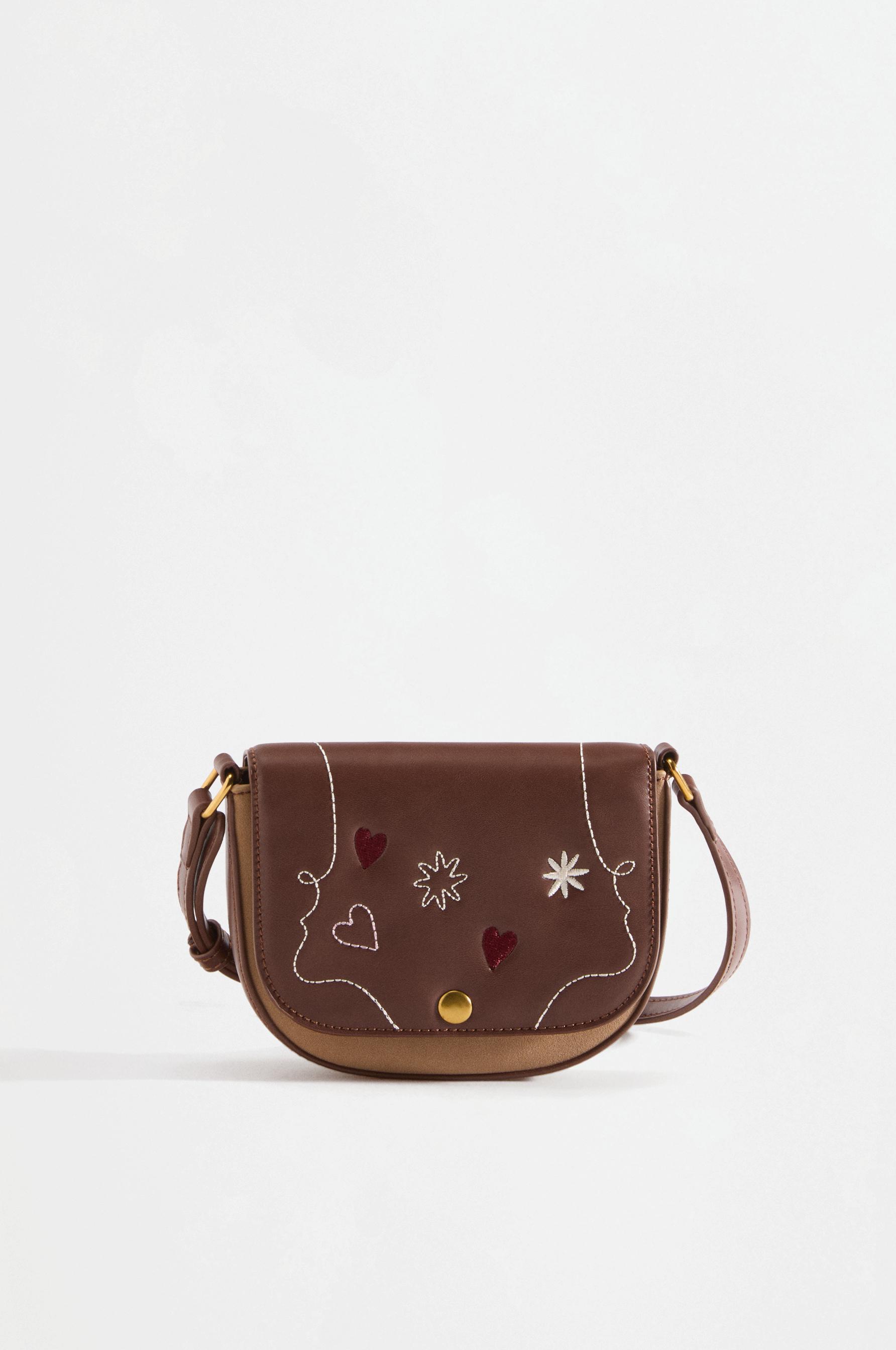 Embroidered crossbody bag — BROWN