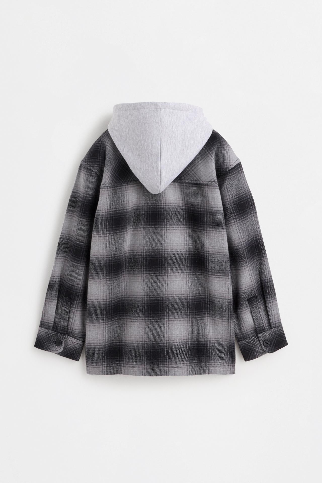 Plaid hooded overshirt — BLACK