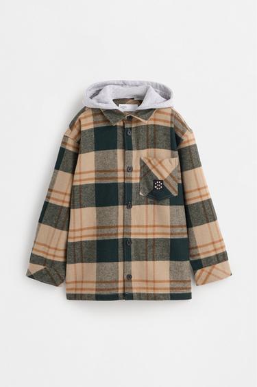 Plaid hooded overshirt — GREEN 1