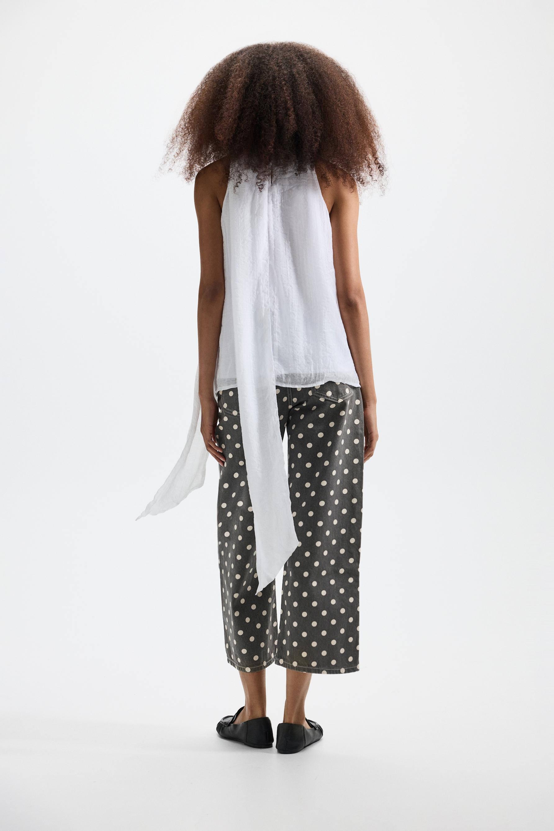 Basic printed culotte jeans — PEARL/BEIGE