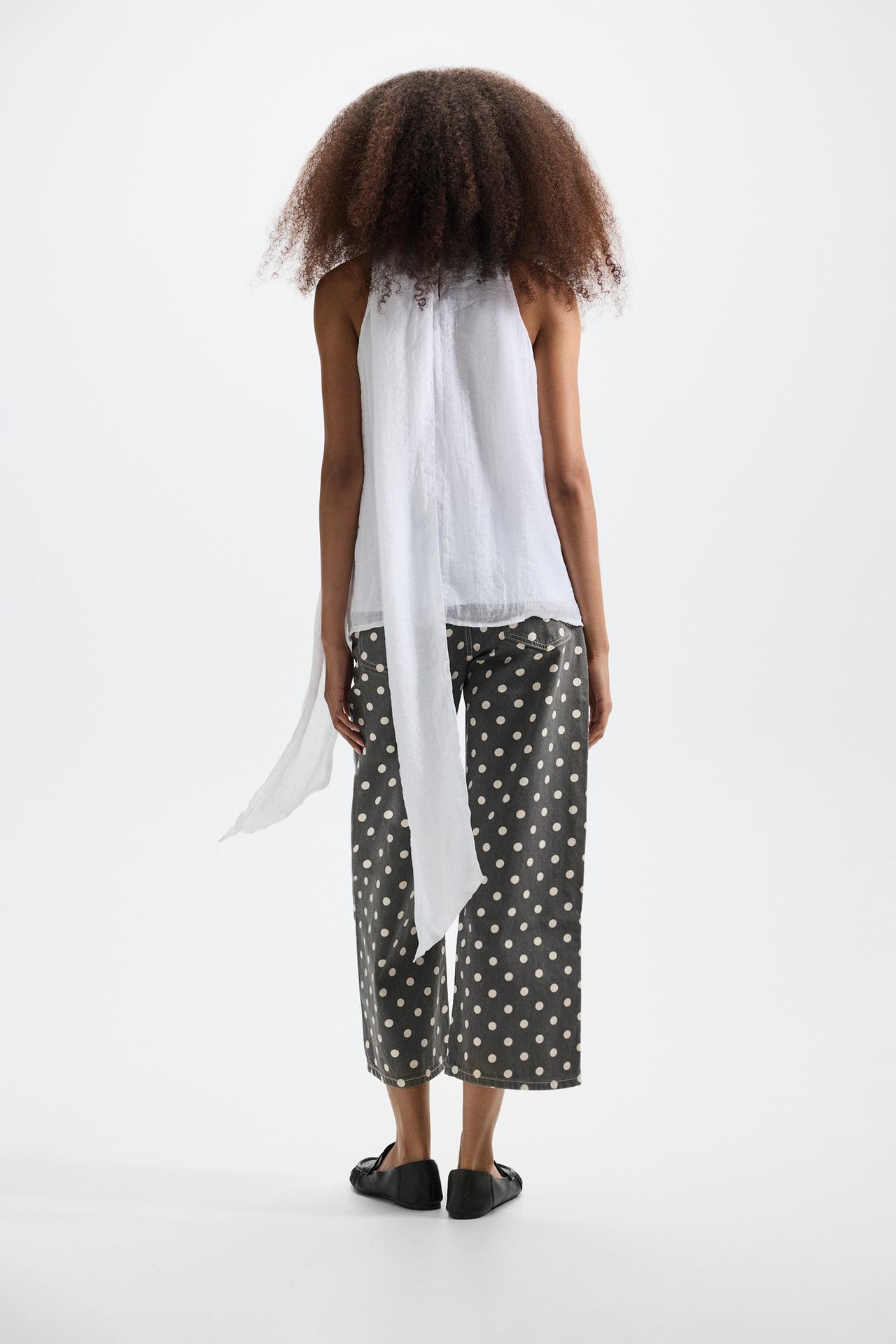 Basic printed culotte jeans — PEARL/BEIGE
