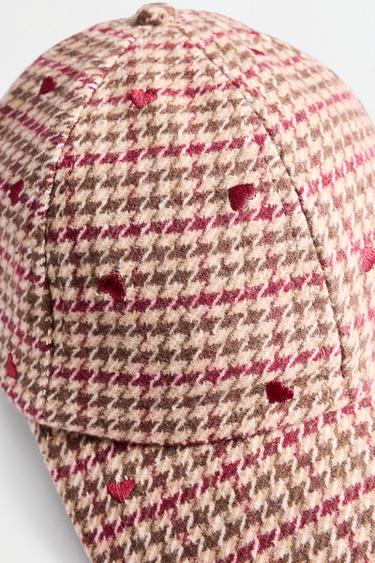Houndstooth heart cap — BEIGE/BROWN 3