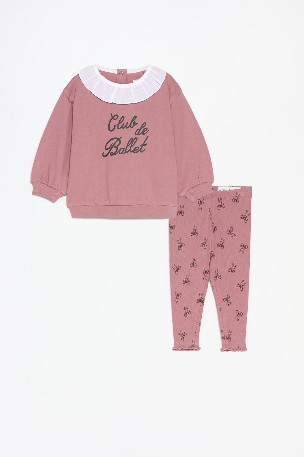 Conjunto de sweatshirt de popelina e leggings caneladas